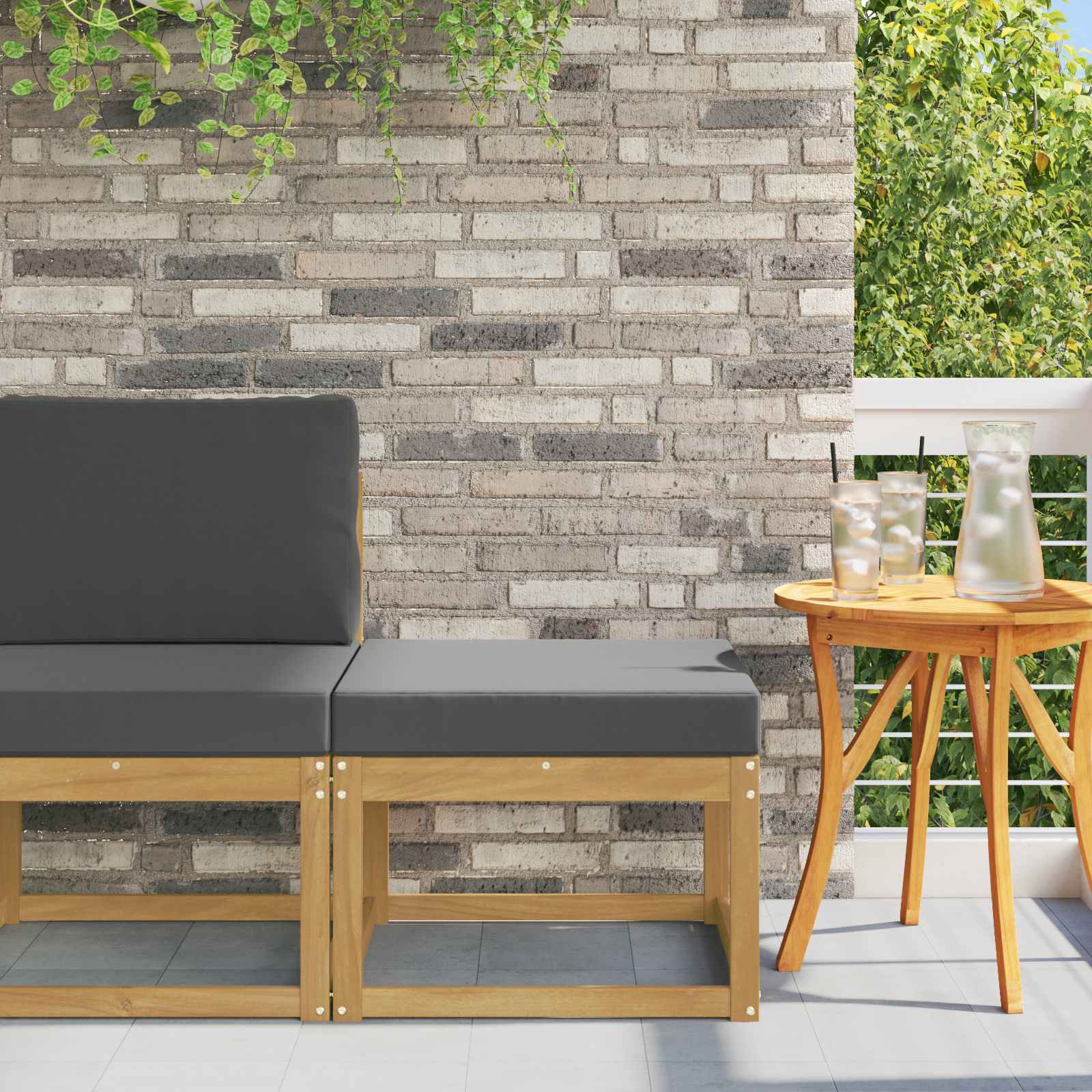 2 Stück Outdoor Mittelsofa Massivholz Akazie