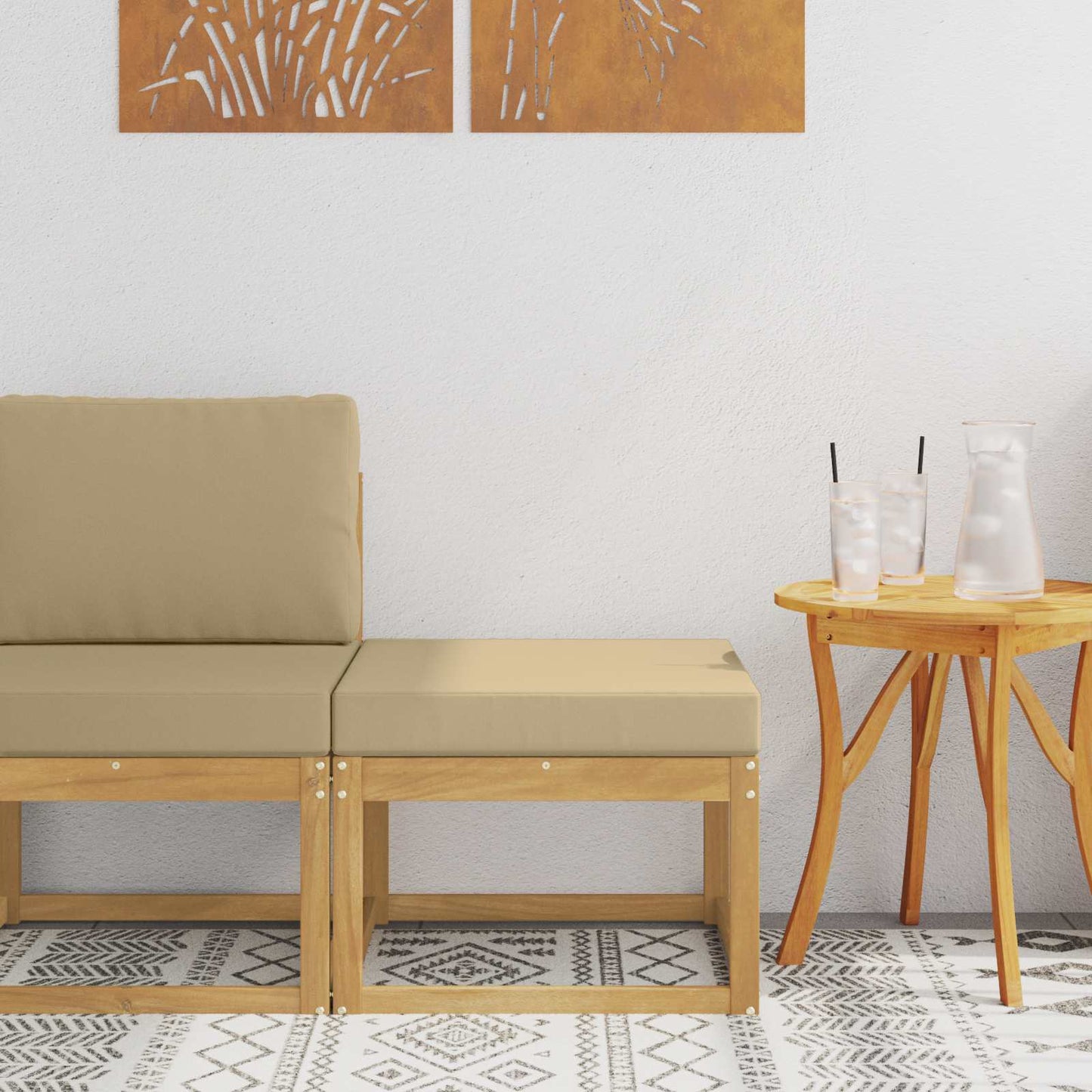 2 Stück Outdoor Mittelsofa Massivholz Akazie