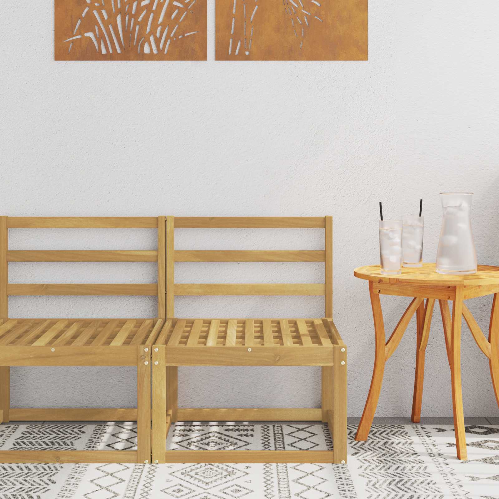 2 Stück Outdoor Mittelsofa Massivholz Akazie