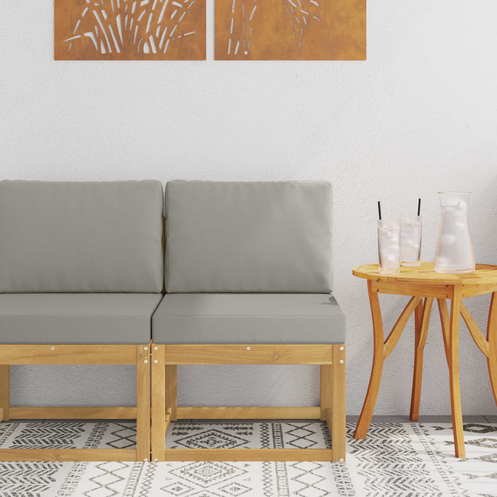 2 Stück Outdoor Mittelsofa Massivholz Akazie