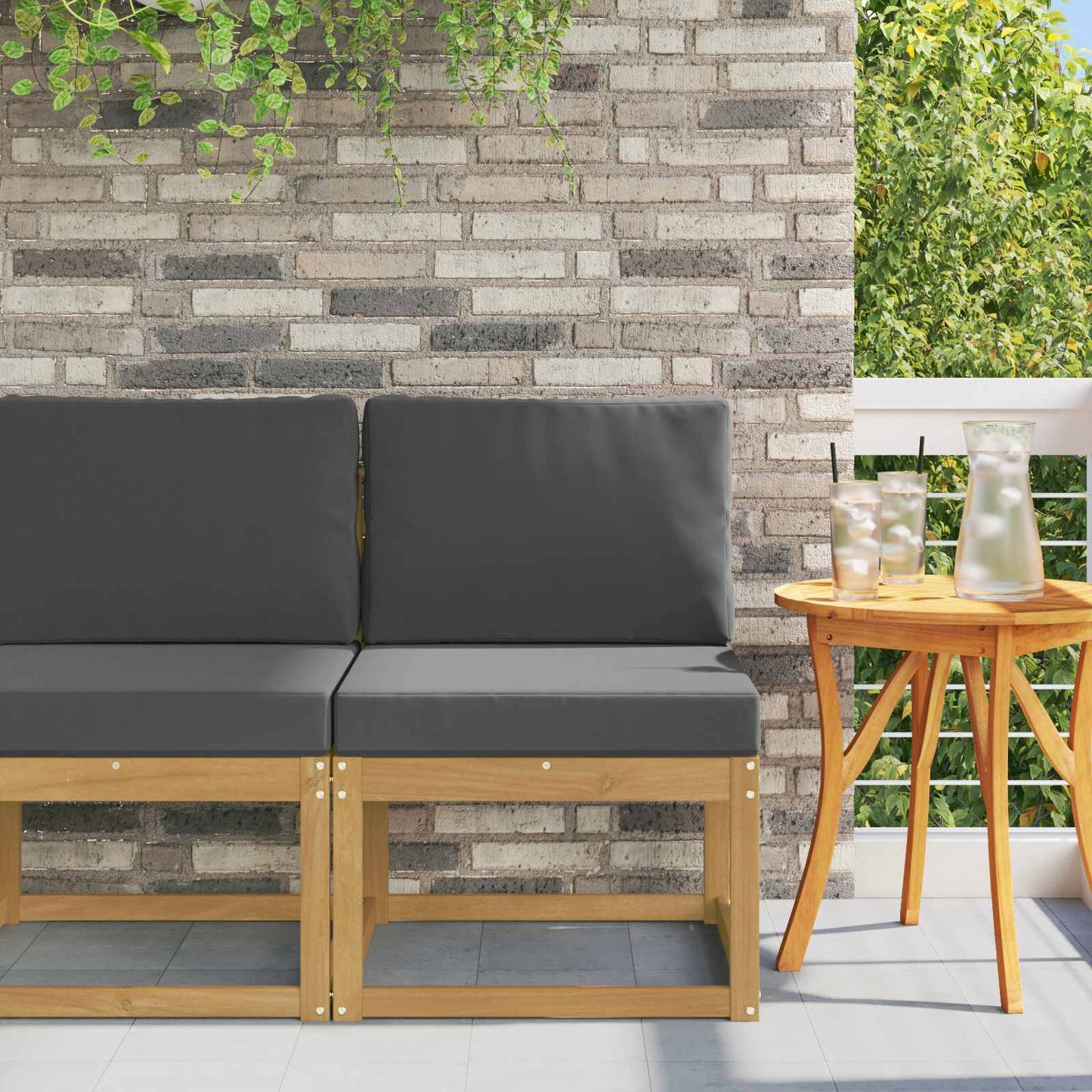 2 Stück Outdoor Mittelsofa Massivholz Akazie