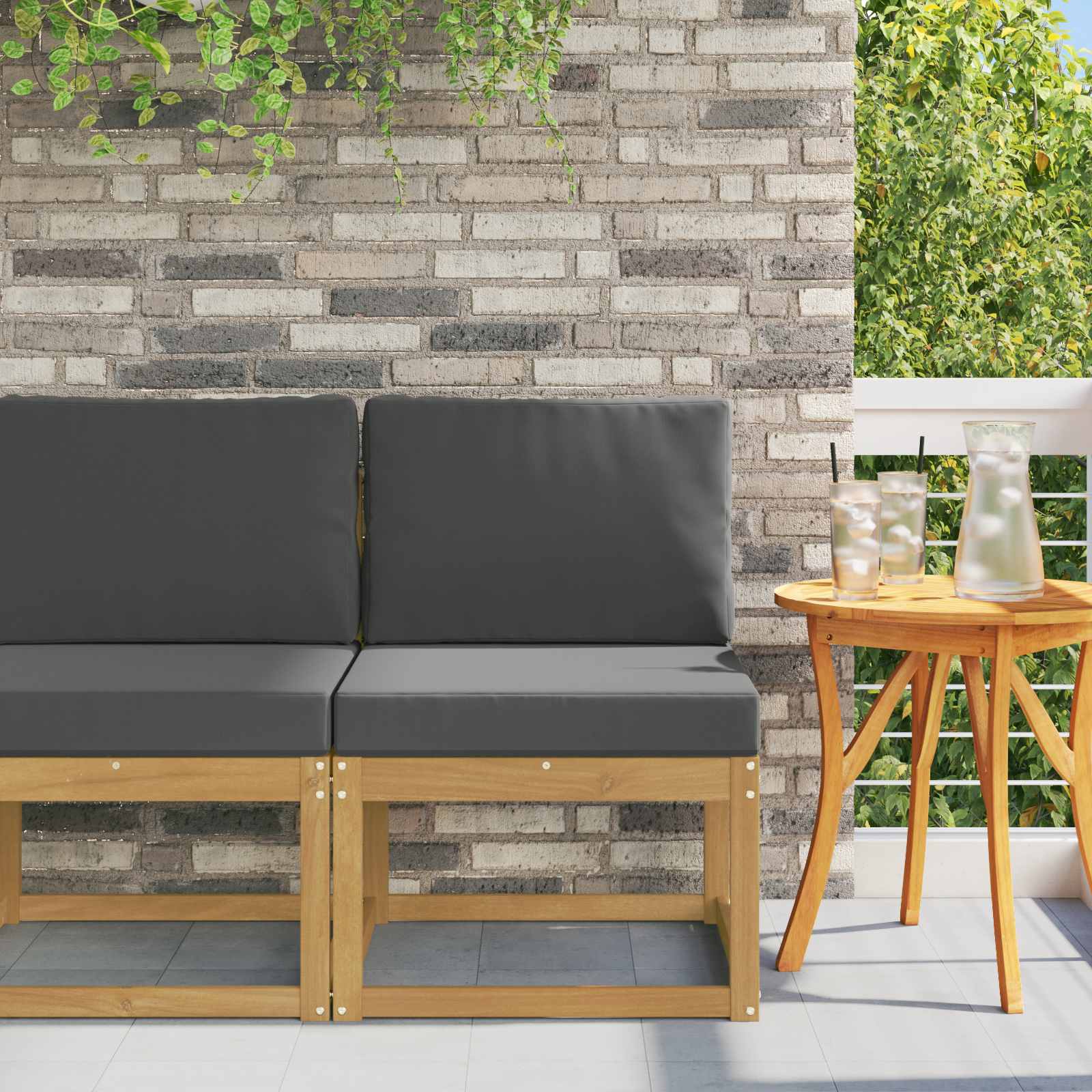 2 Stück Outdoor Mittelsofa Massivholz Akazie