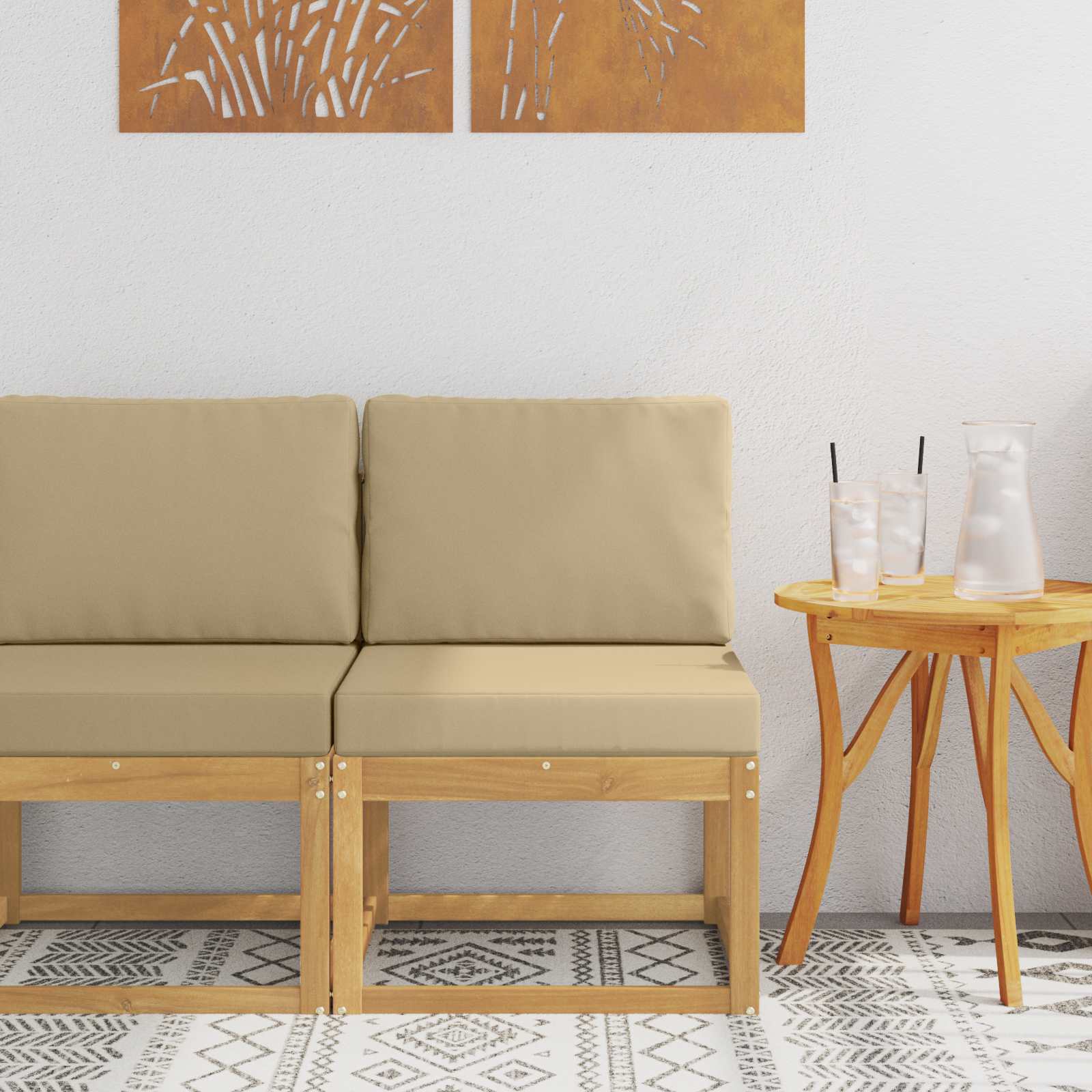 2 Stück Outdoor Mittelsofa Massivholz Akazie