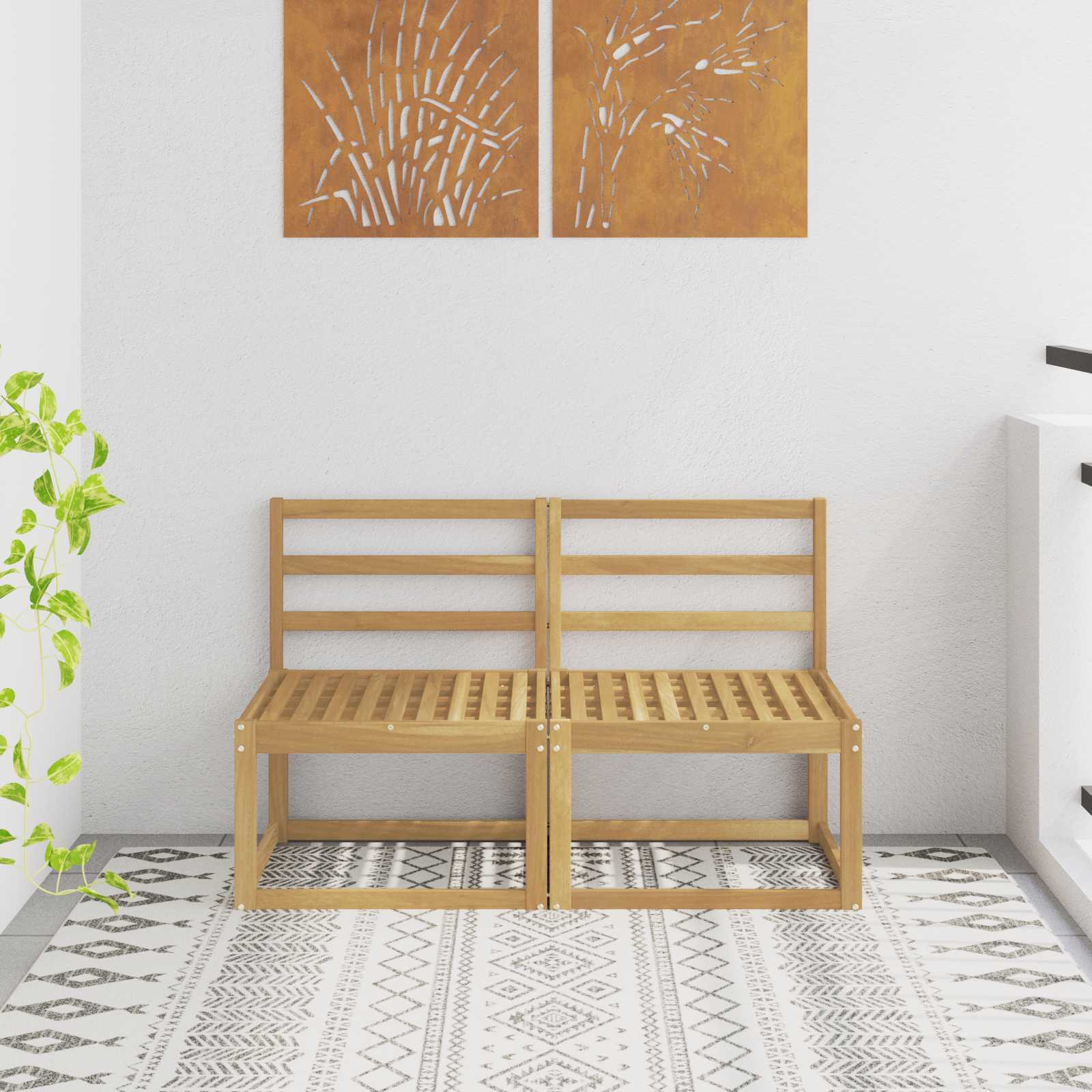 2 Stück Outdoor Mittelsofa Massivholz Akazie