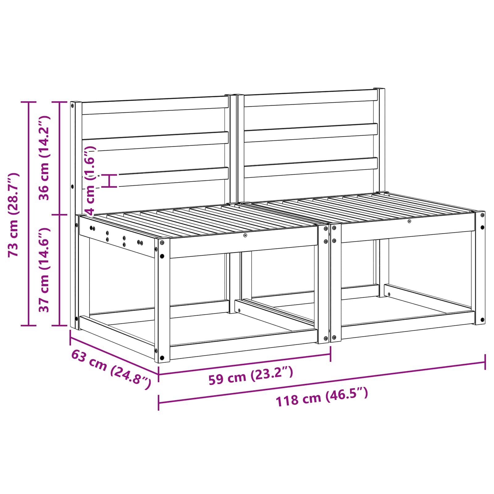 2 Stück Outdoor Mittelsofa Massivholz Akazie