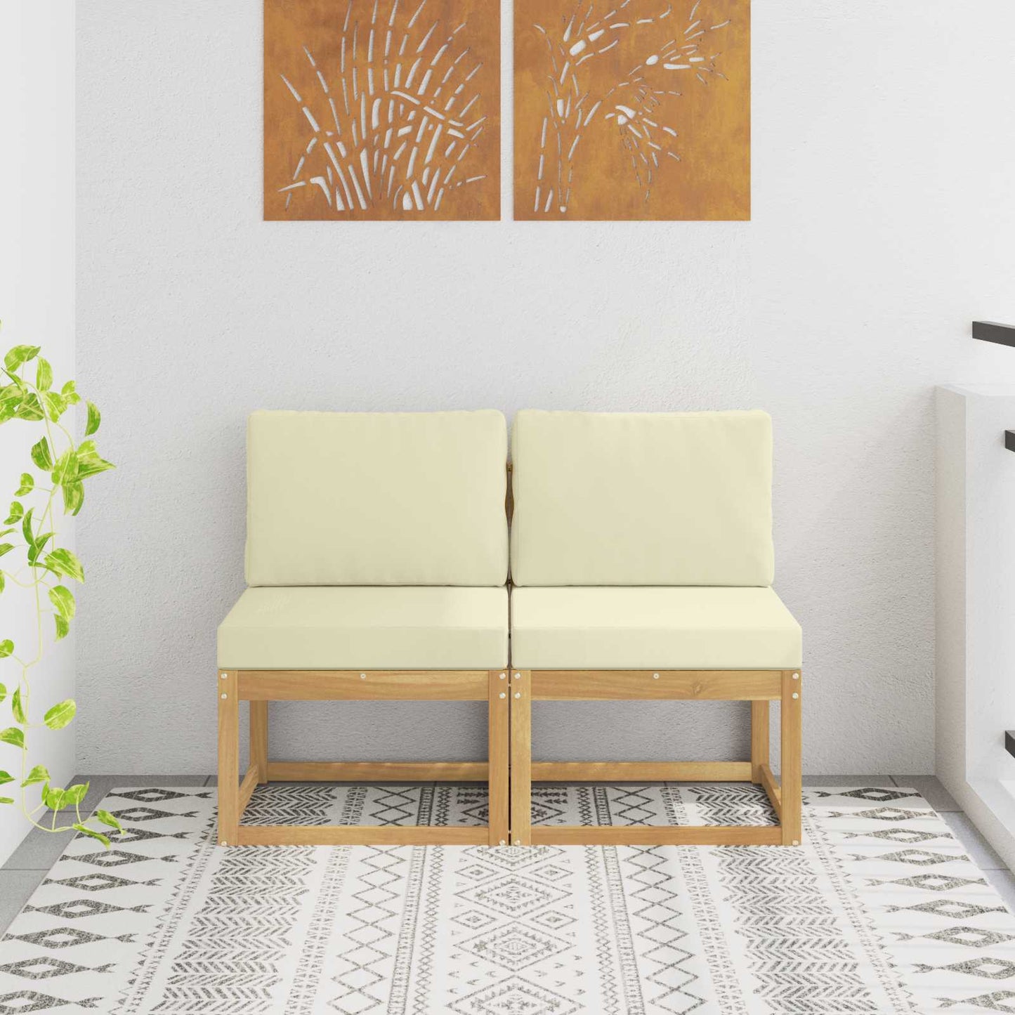 2 Stück Outdoor Mittelsofa Massivholz Akazie