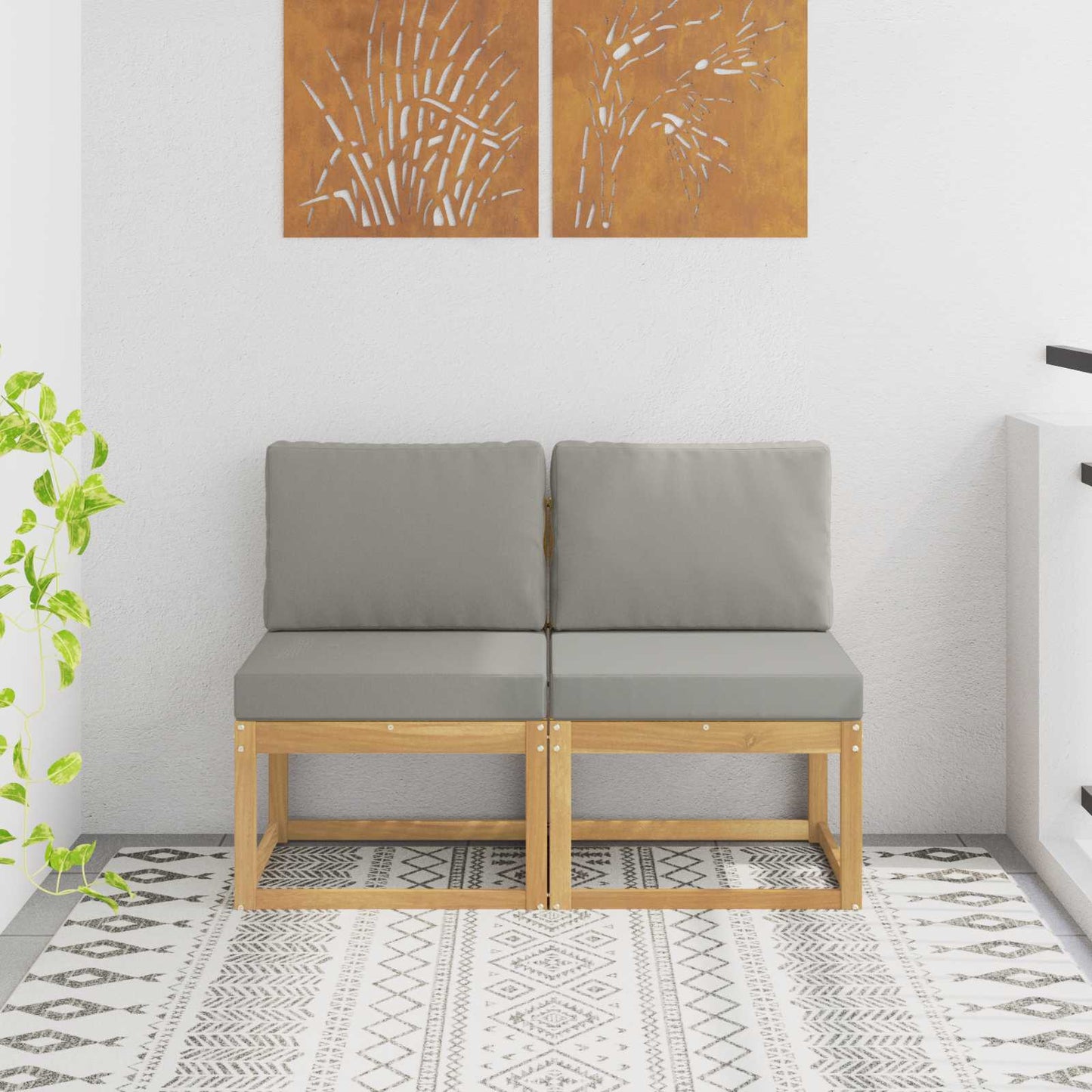 2 Stück Outdoor Mittelsofa Massivholz Akazie