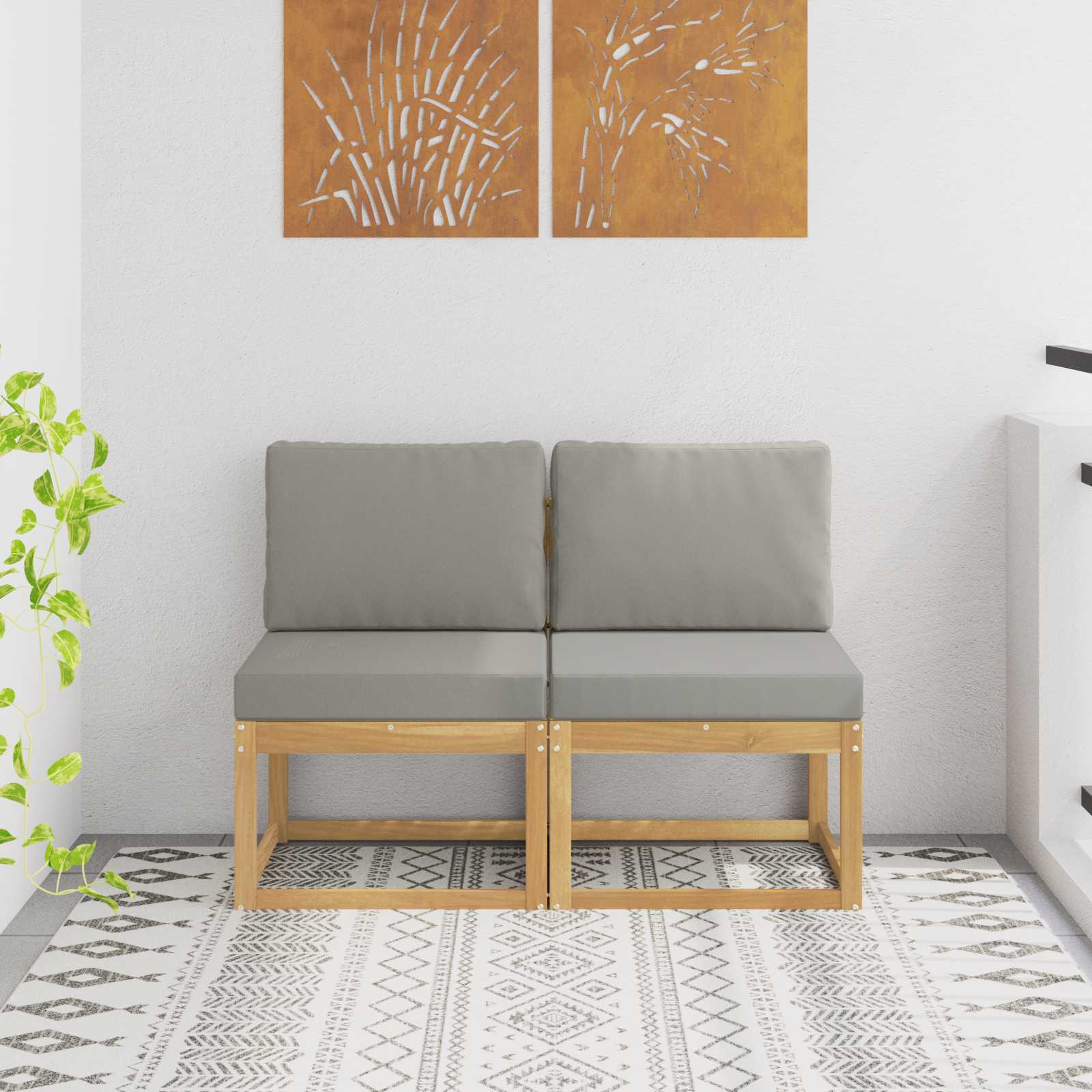 2 Stück Outdoor Mittelsofa Massivholz Akazie