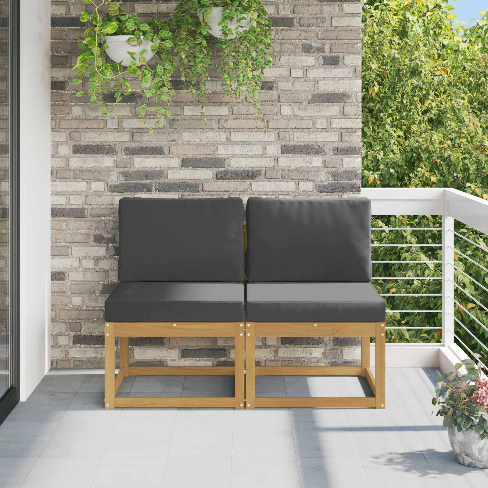 2 Stück Outdoor Mittelsofa Massivholz Akazie