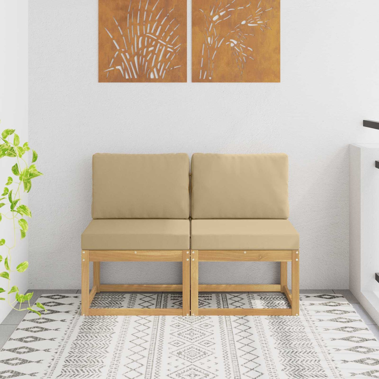 2 Stück Outdoor Mittelsofa Massivholz Akazie