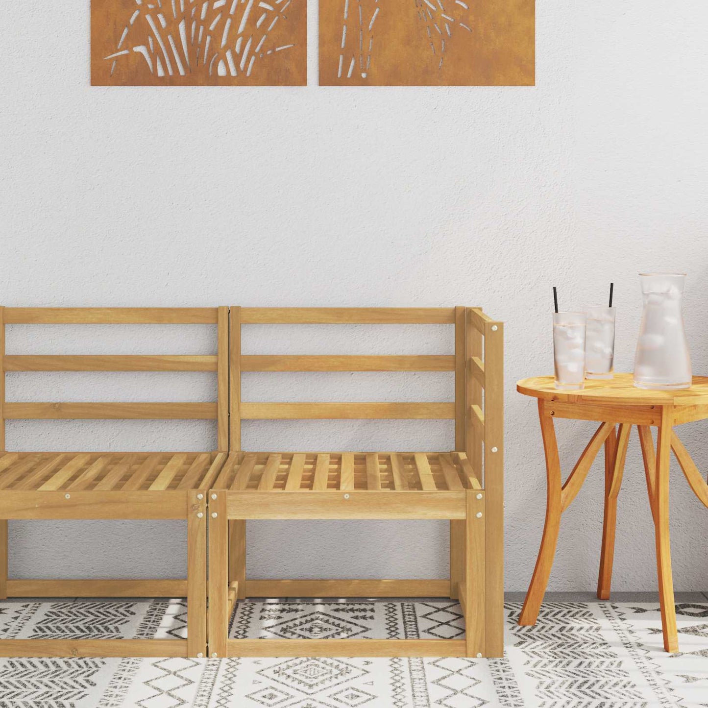 2 Stück Outdoor Mittelsofa Massivholz Akazie