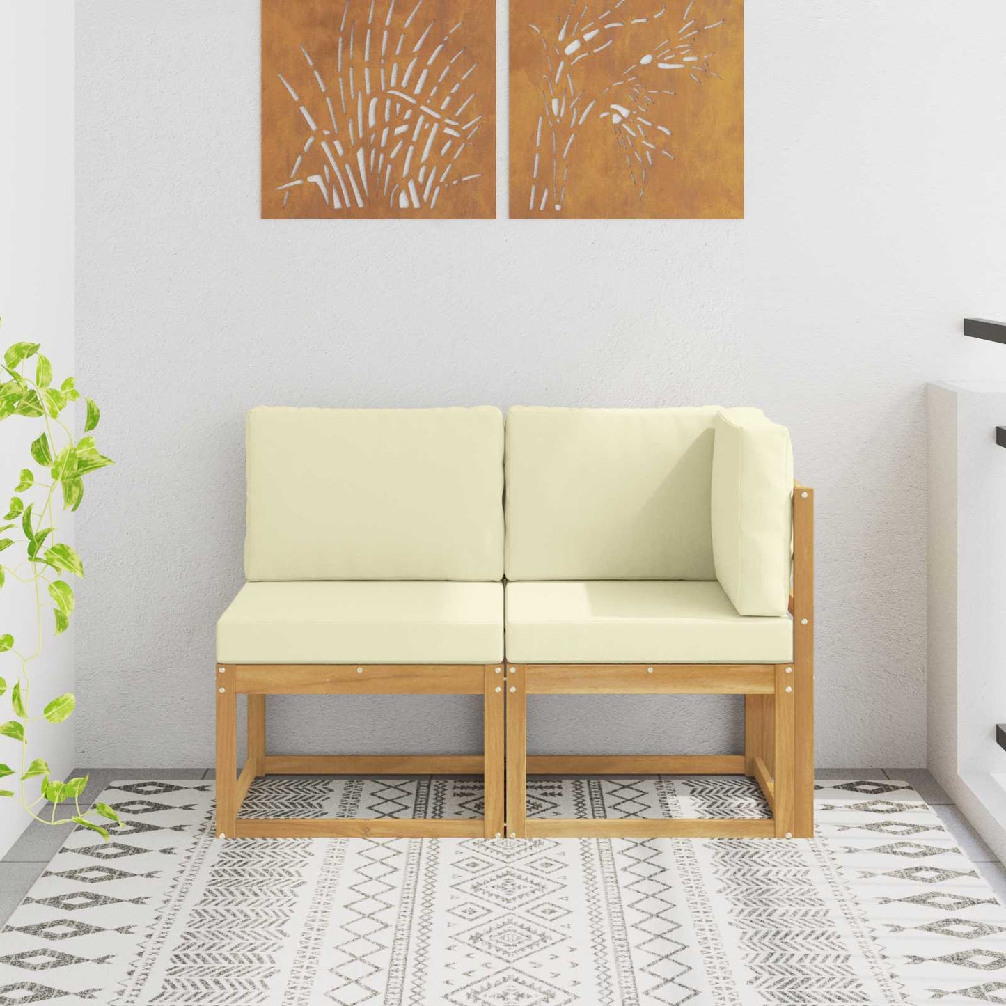 2 Stück Outdoor Mittelsofa Massivholz Akazie