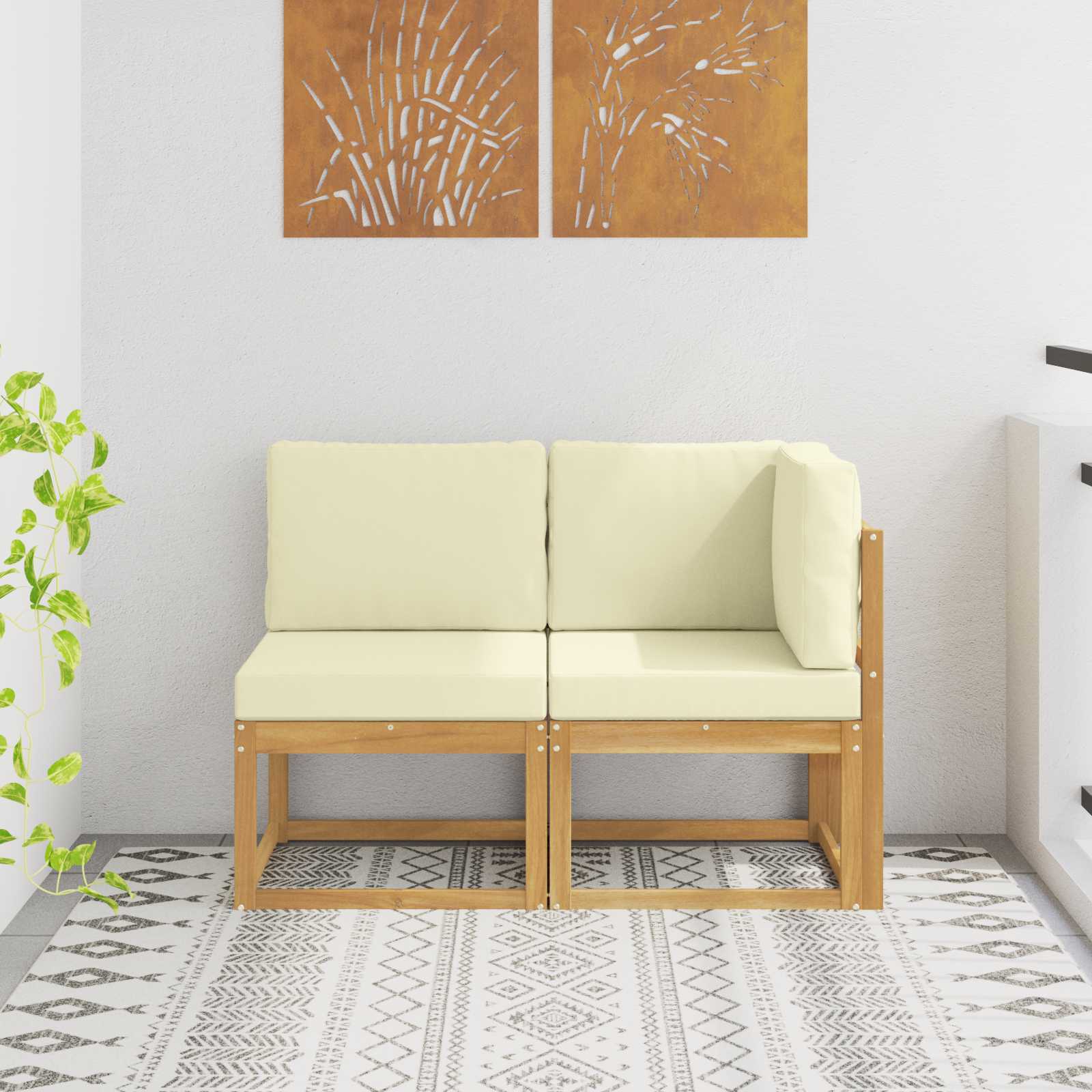 2 Stück Outdoor Mittelsofa Massivholz Akazie
