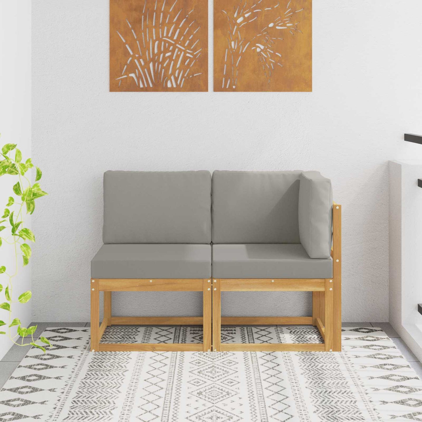 2 Stück Outdoor Mittelsofa Massivholz Akazie