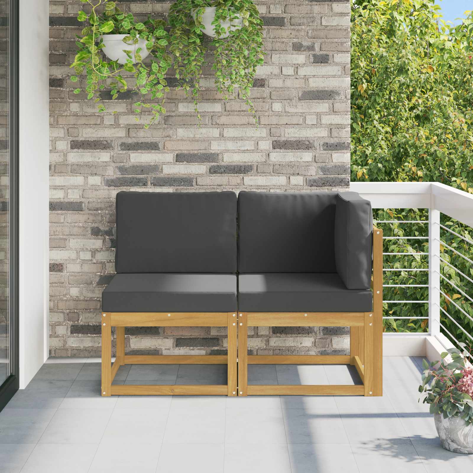 2 Stück Outdoor Mittelsofa Massivholz Akazie