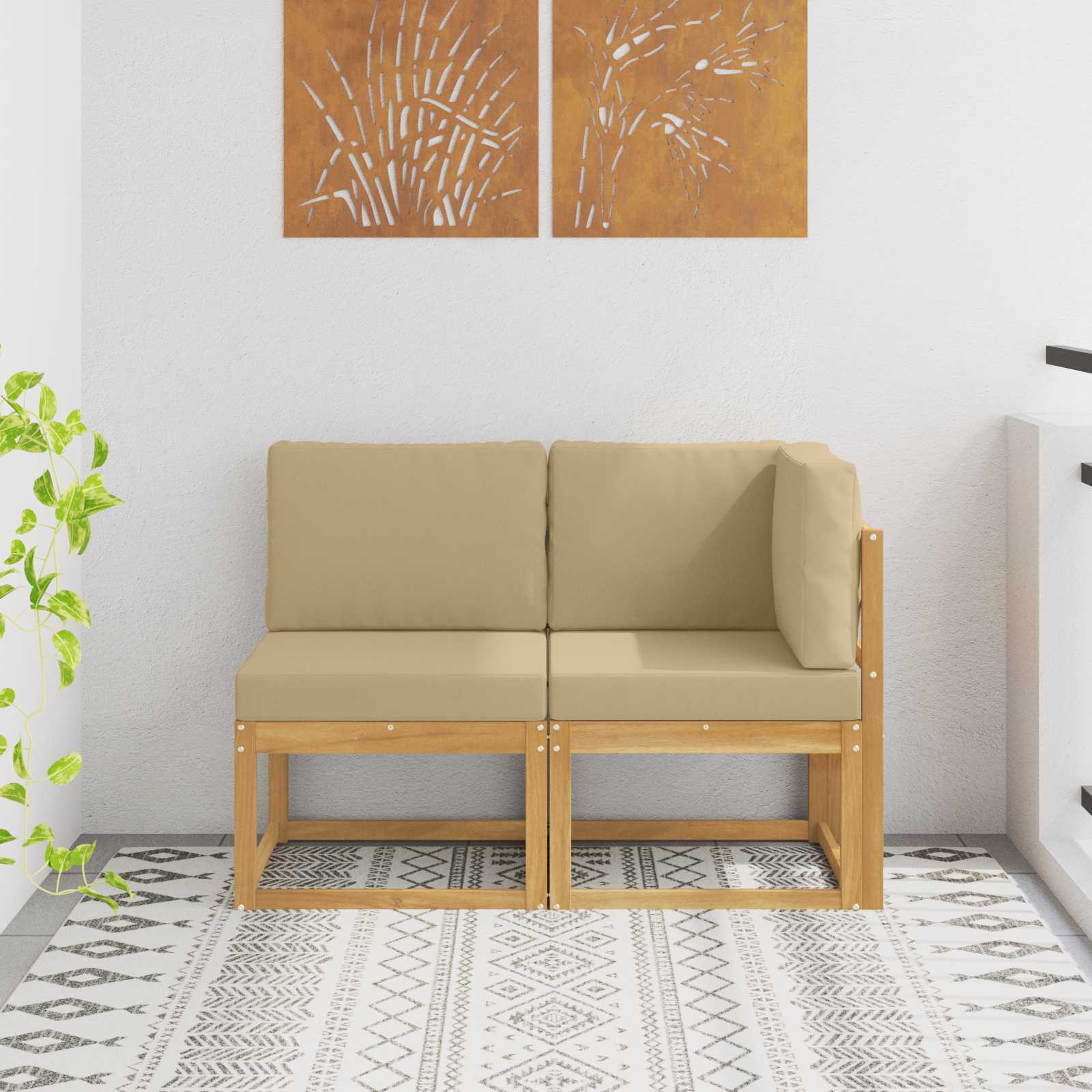 2 Stück Outdoor Mittelsofa Massivholz Akazie