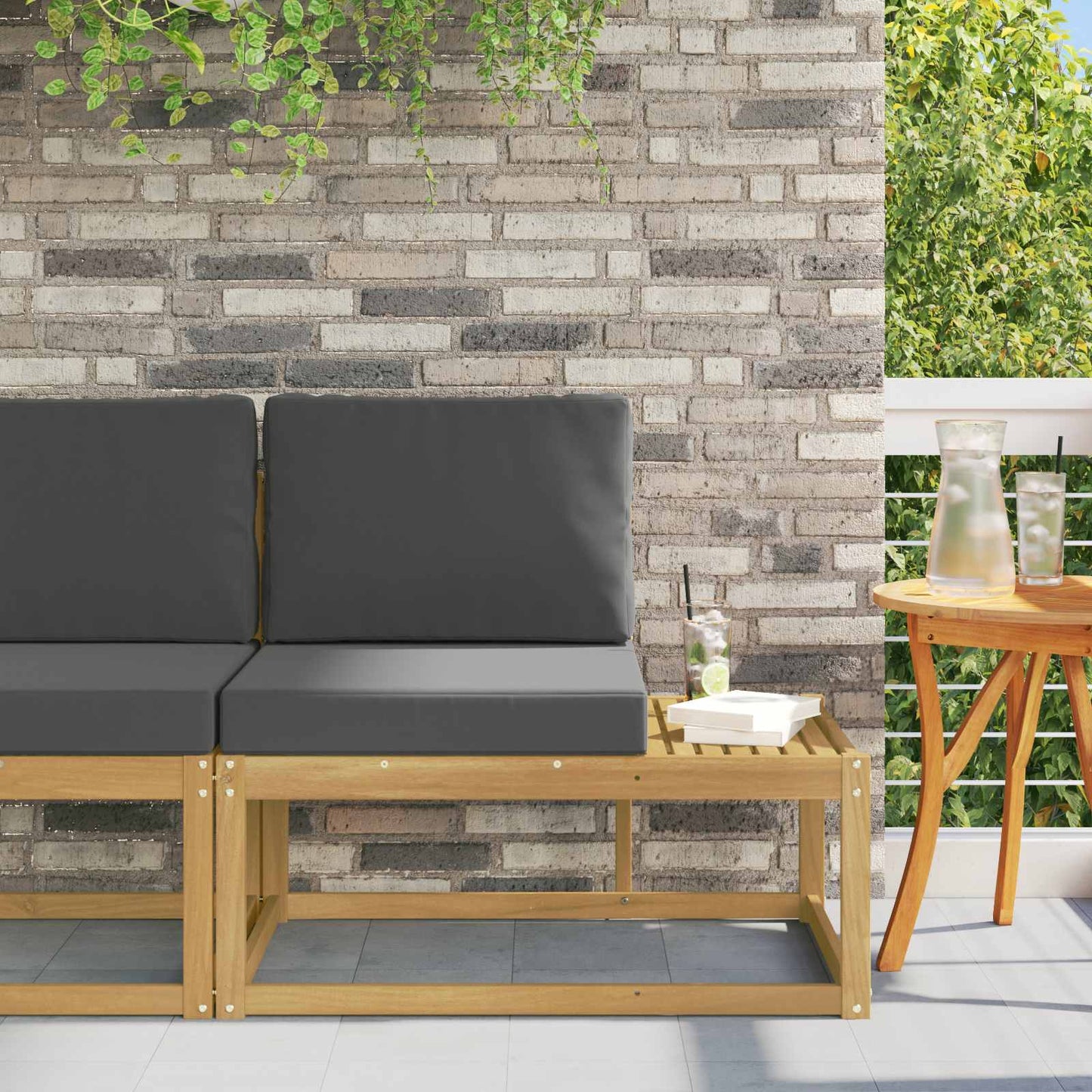 2 Stück Outdoor Mittelsofa Massivholz Akazie