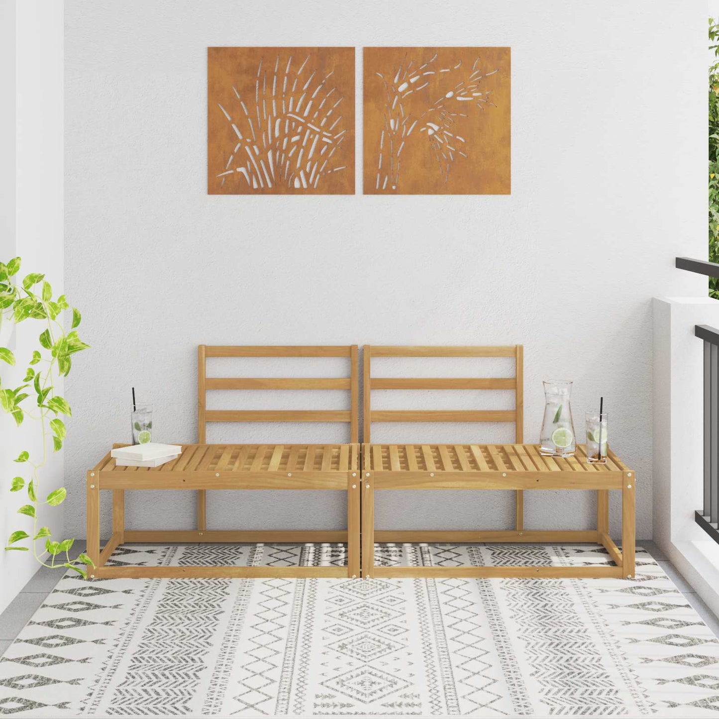 2 Stück Outdoor Mittelsofa Massivholz Akazie