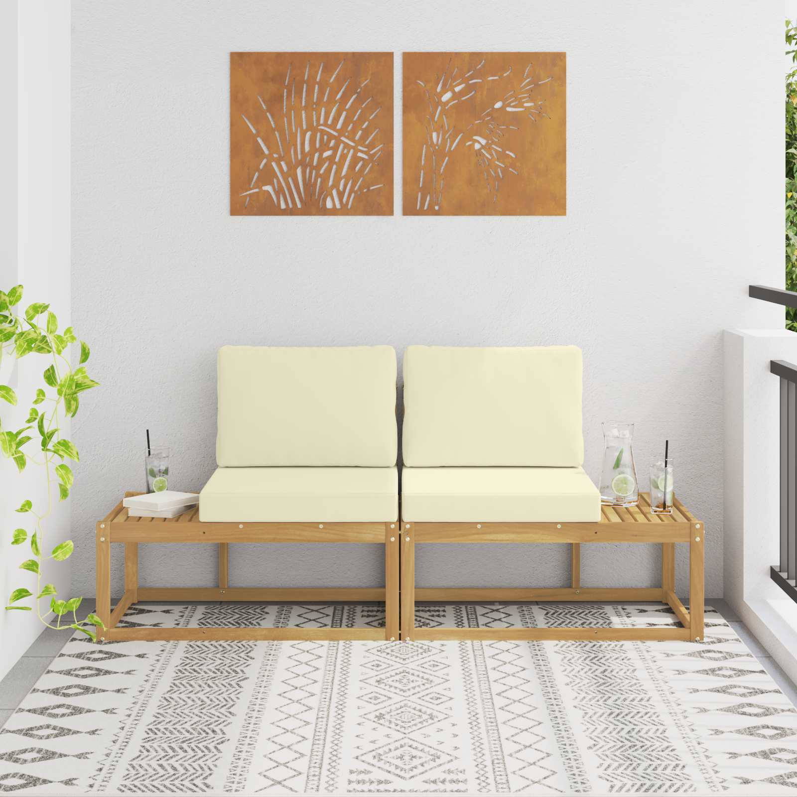 2 Stück Outdoor Mittelsofa Massivholz Akazie