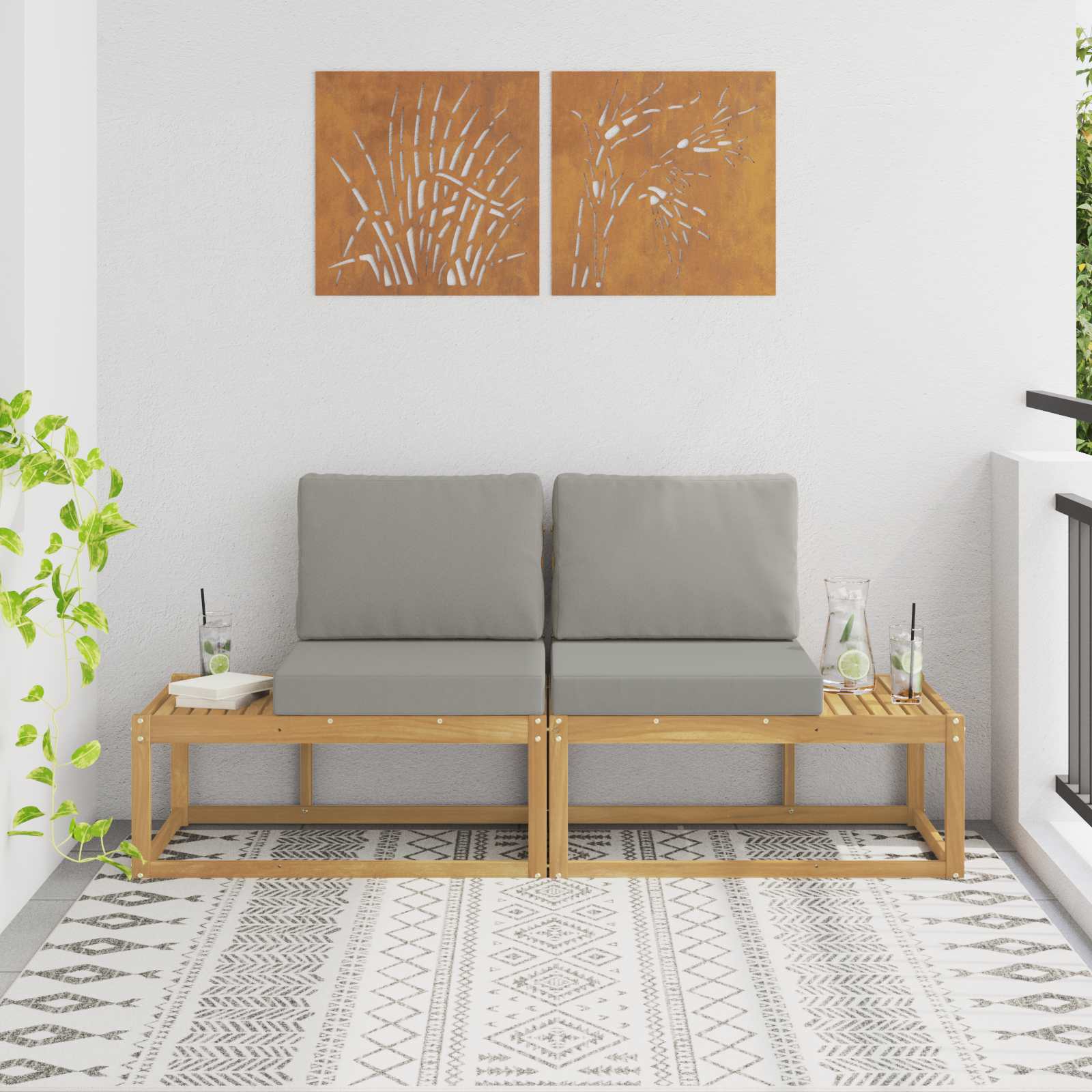 2 Stück Outdoor Mittelsofa Massivholz Akazie