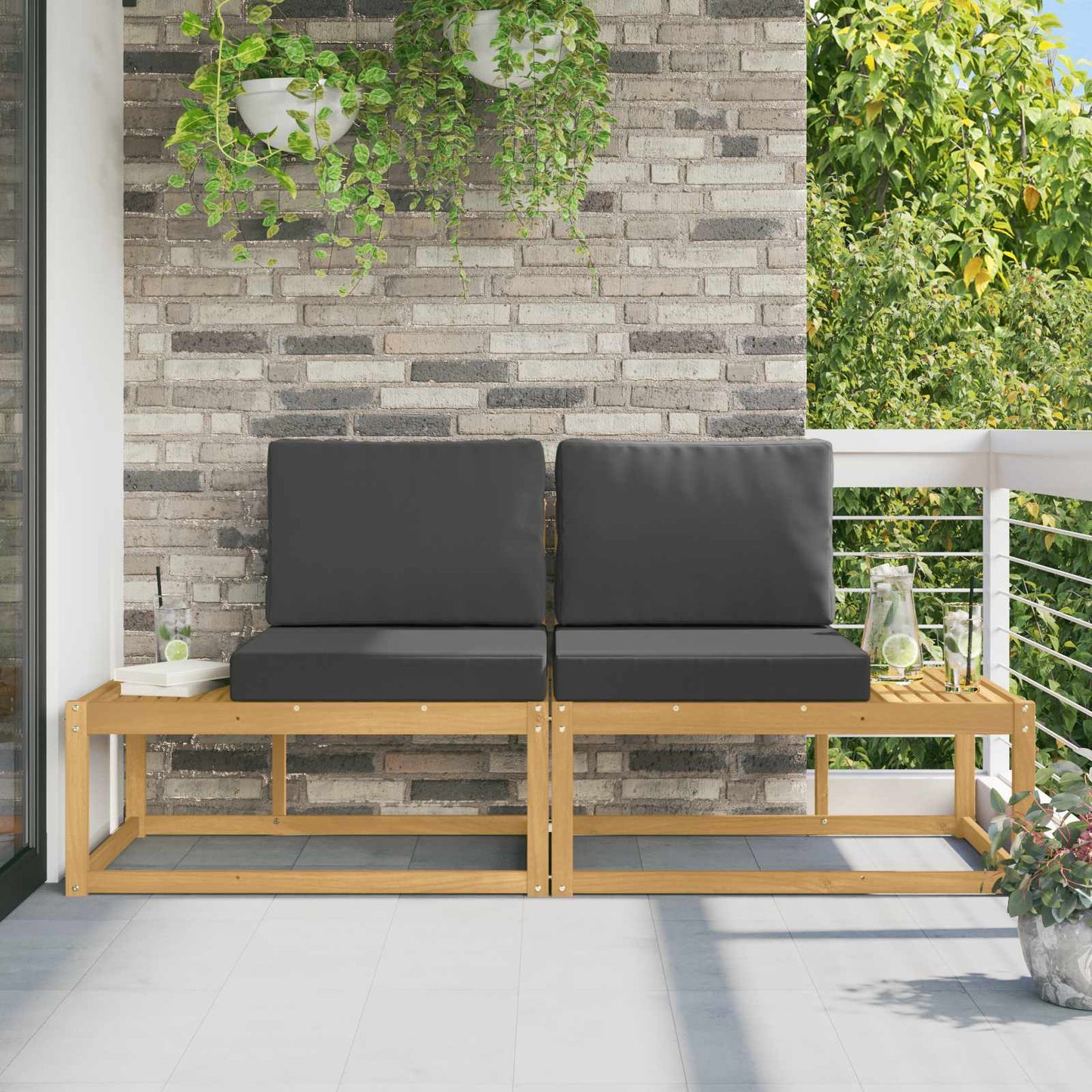 2 Stück Outdoor Mittelsofa Massivholz Akazie