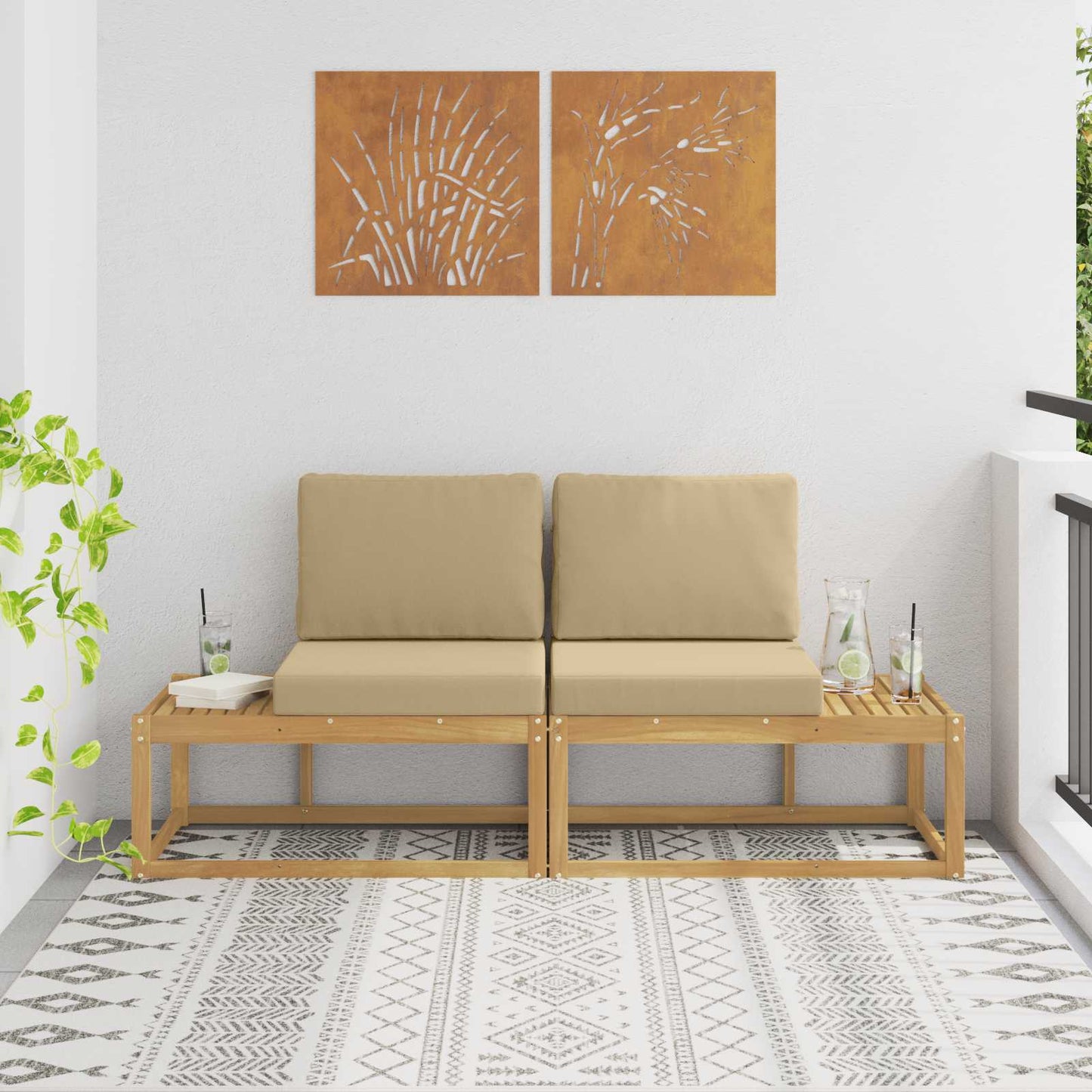 2 Stück Outdoor Mittelsofa Massivholz Akazie