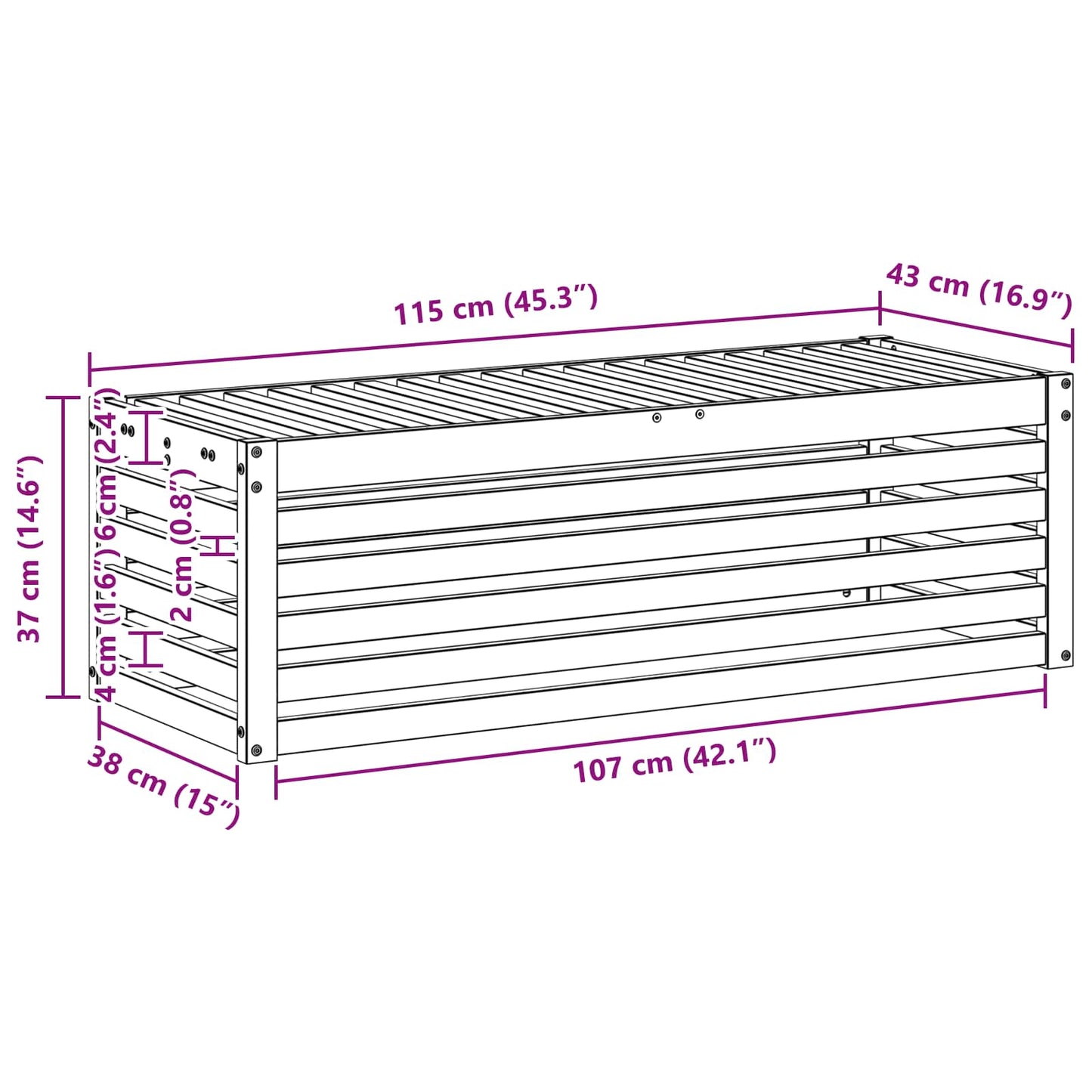 Outdoor Hocker Bank 115 X 43 X 37 Cm Massivholz Akazie
