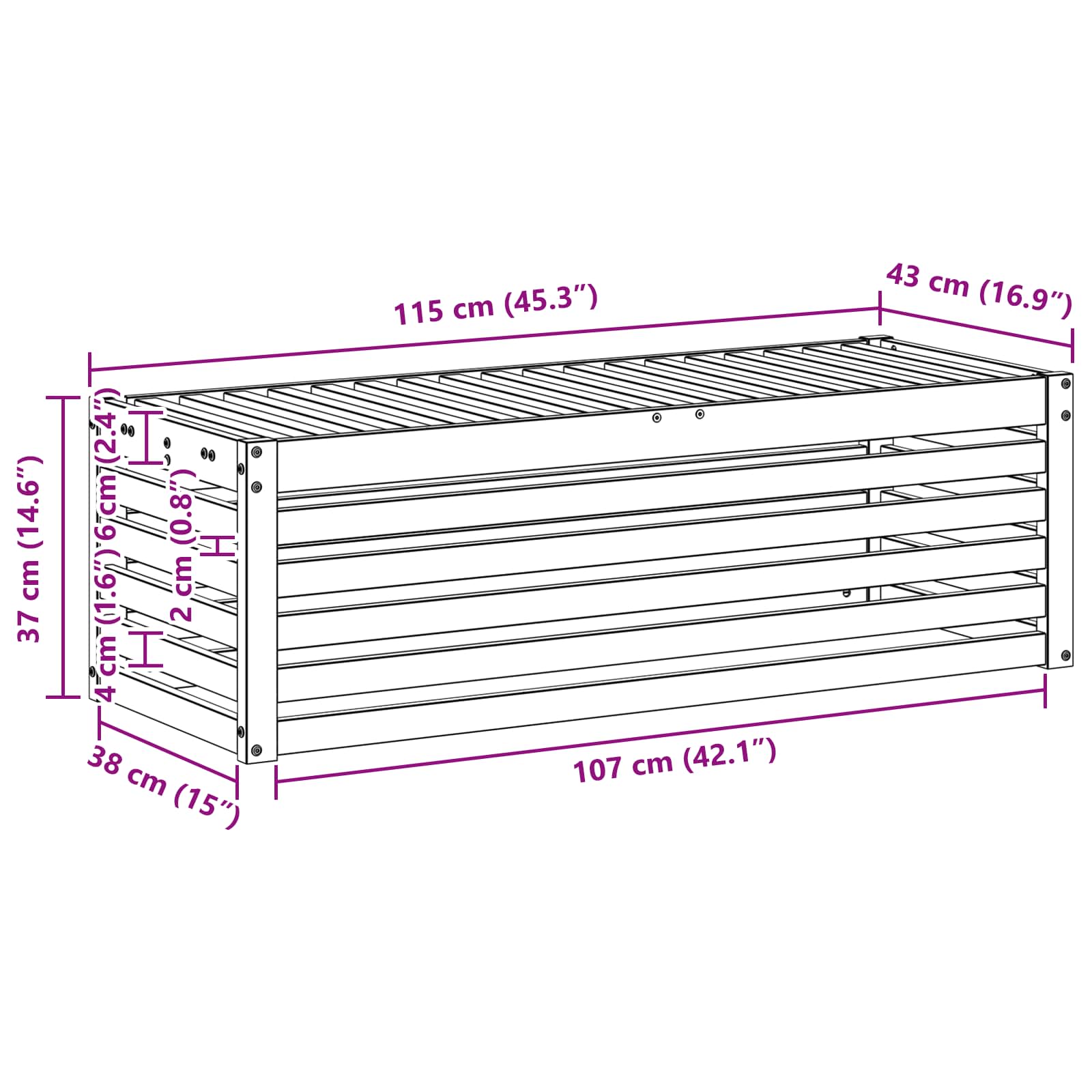 Outdoor Hocker Bank 115 X 43 X 37 Cm Massivholz Akazie