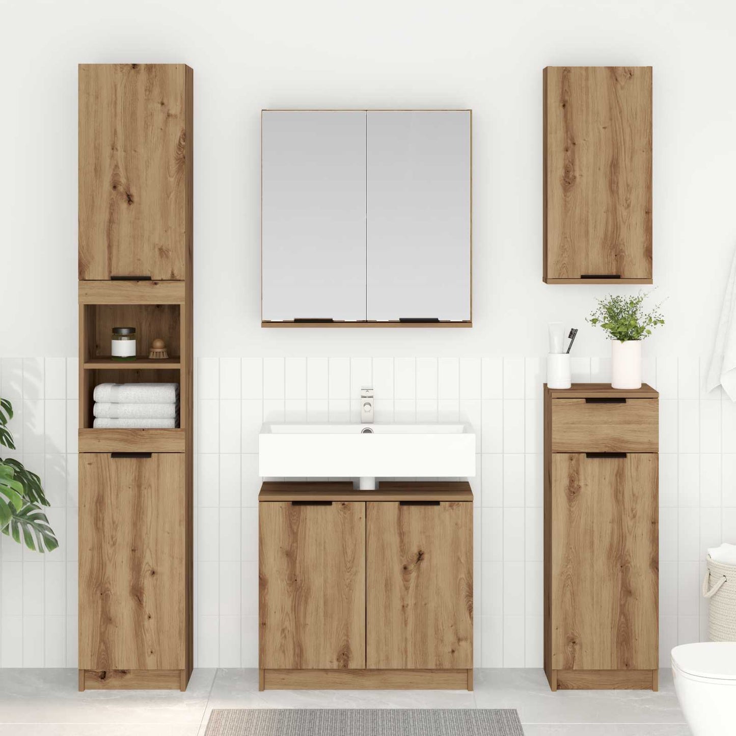 Badezimmermöbel-Set Mit Tür 3 Pcs Artisan-Eiche Holzwerkstoff