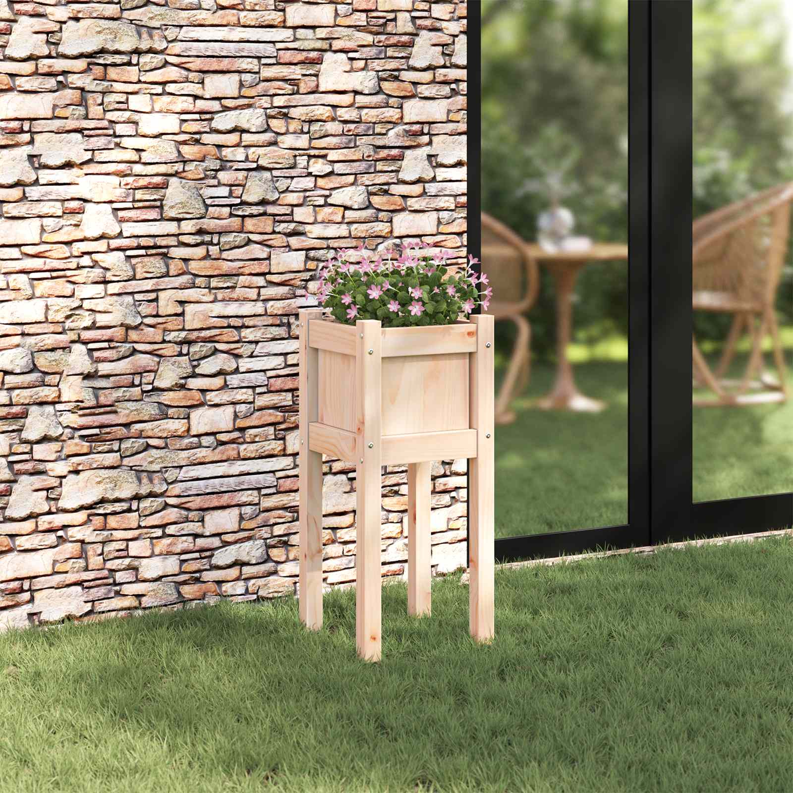Garten-Pflanzgefäß Natur 31 X 31 X 70 Cm Massives Kiefernholz