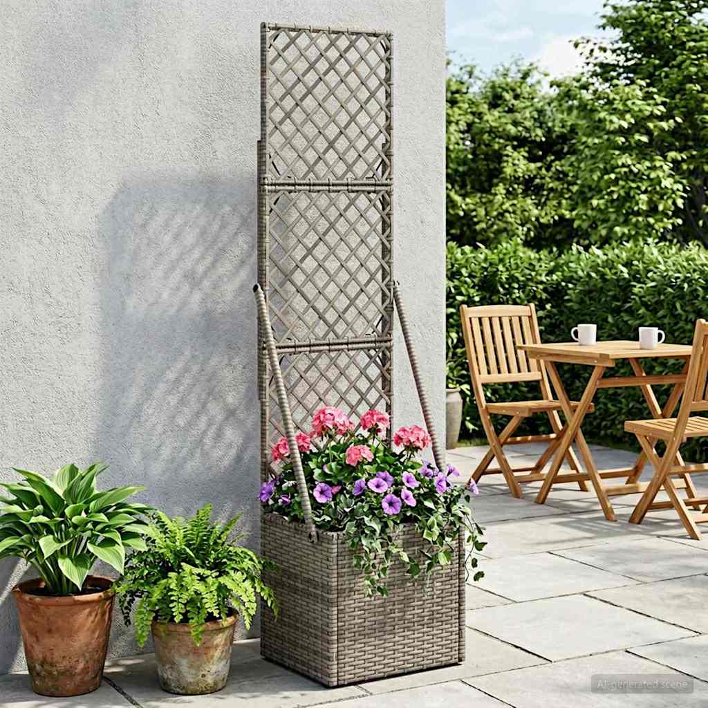 Gartenpflanzer Mit Gitter Grau Poly-Rattan