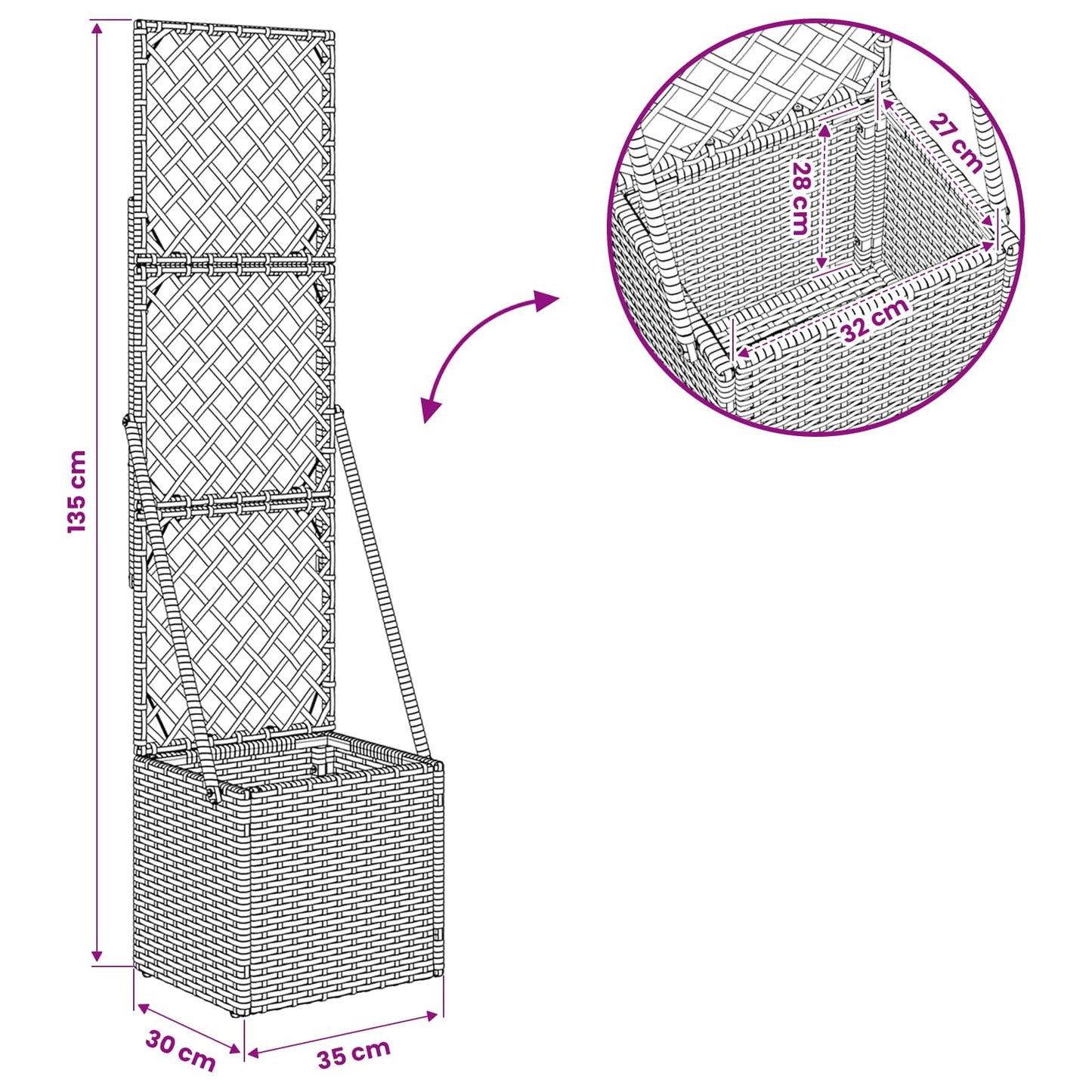 Gartenpflanzer Mit Gitter Grau Poly-Rattan