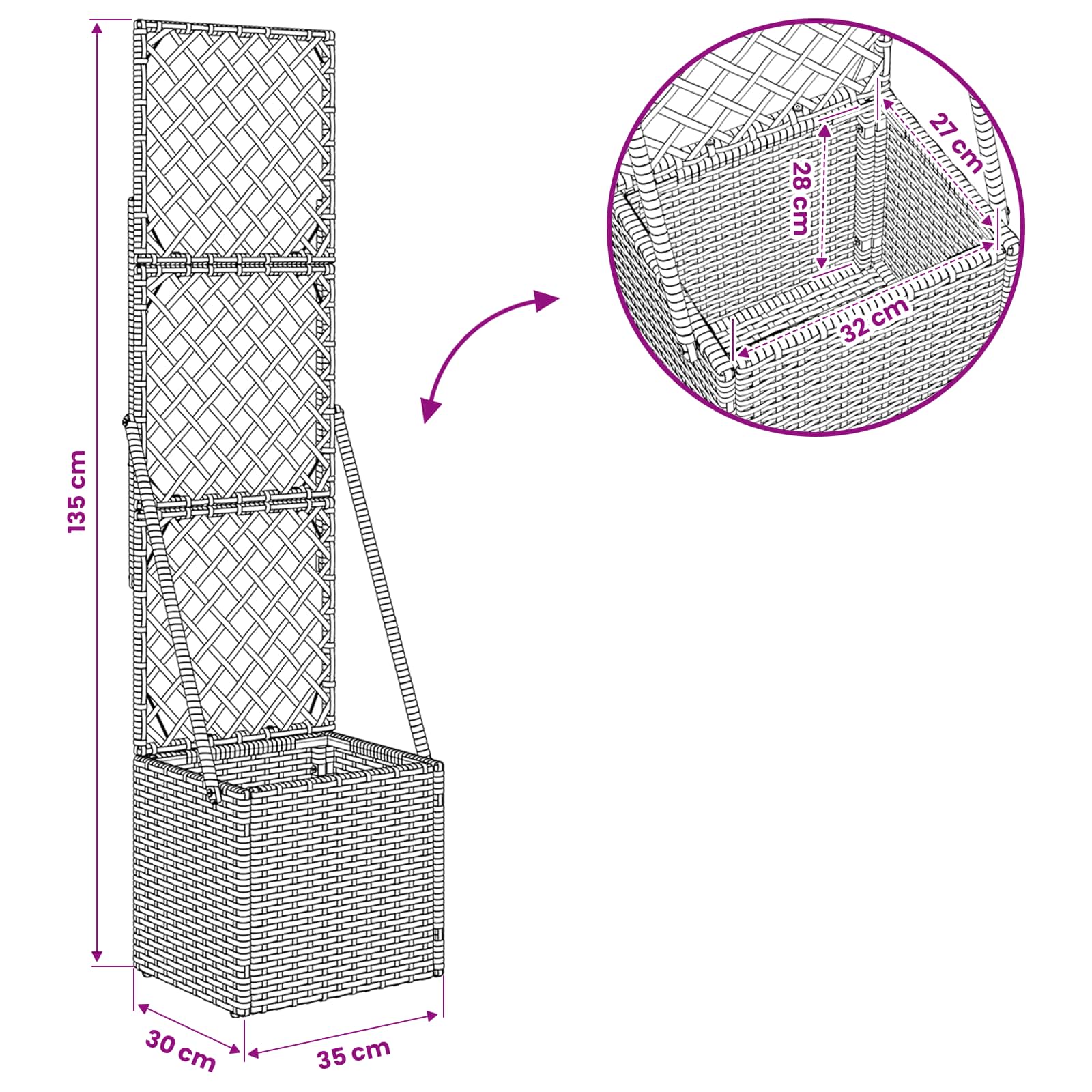Gartenpflanzer Mit Gitter Grau Poly-Rattan