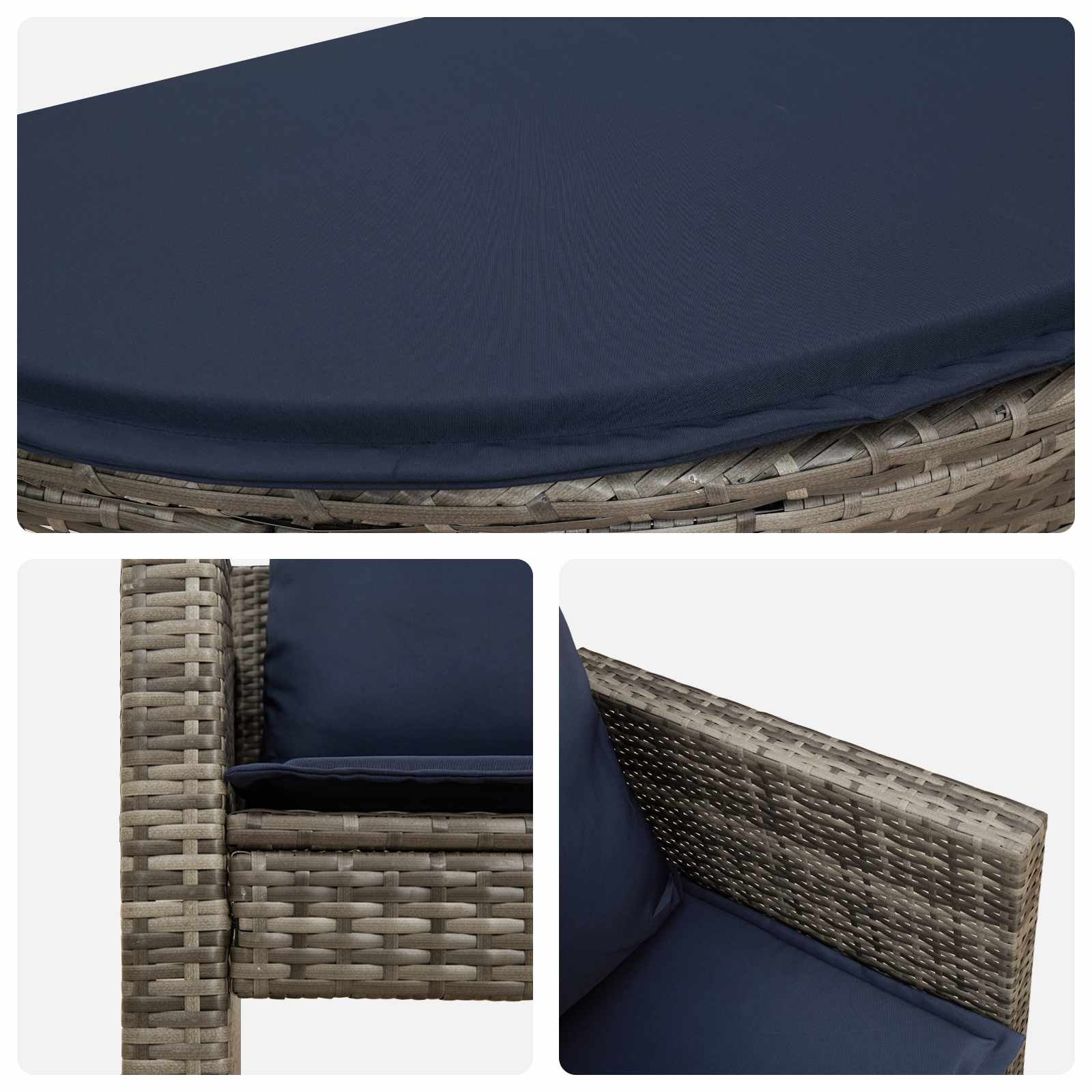 Garten-Sofa Mit Kissen 8 Pcs Und Marineblau Poly-Rattan