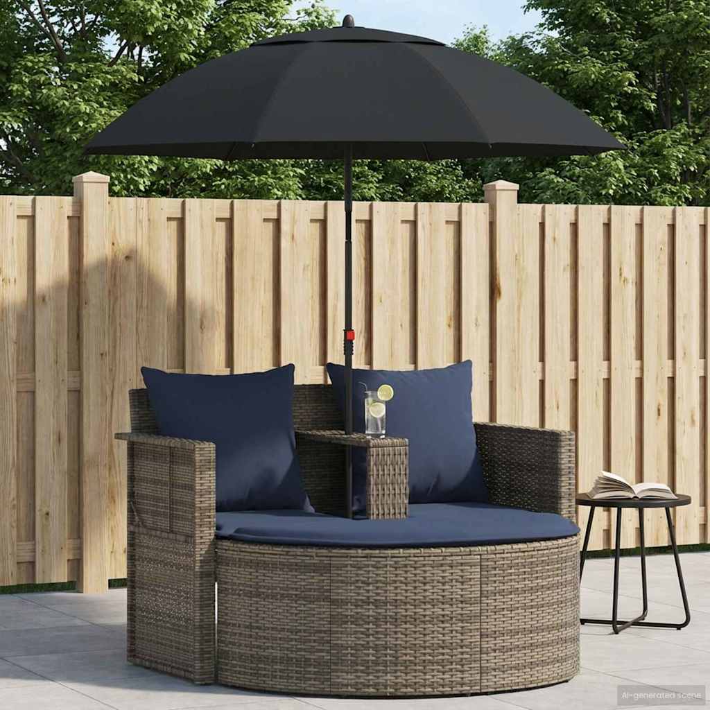 Garten-Sofa Mit Kissen 8 Pcs Und Marineblau Poly-Rattan