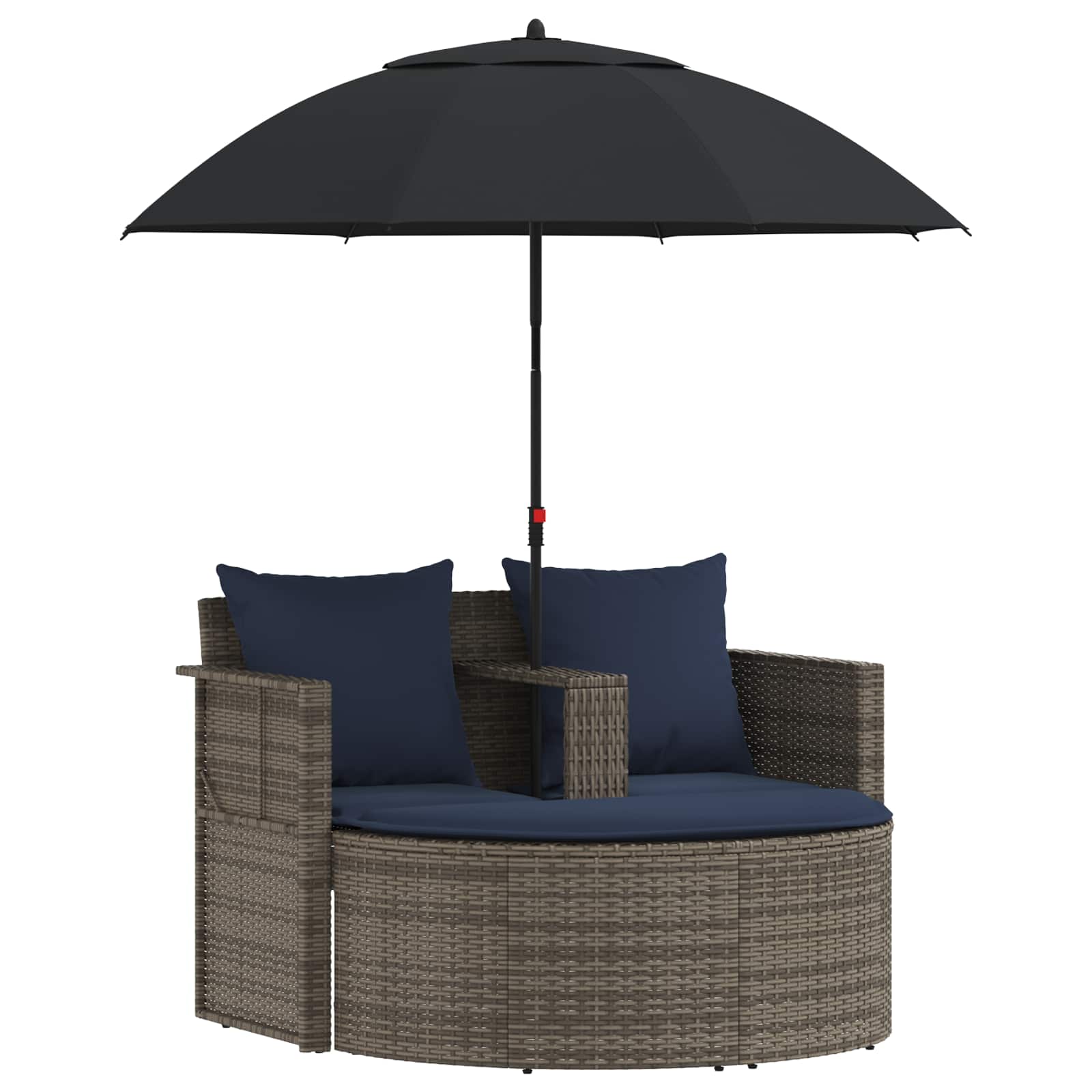 Garten-Sofa Mit Kissen 8 Pcs Und Marineblau Poly-Rattan