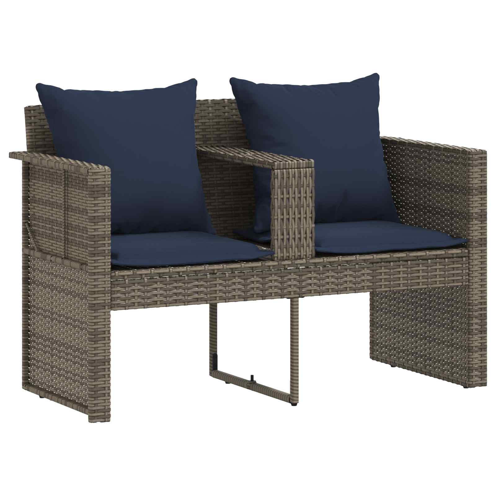 Garten-Sofa Mit Kissen 8 Pcs Und Marineblau Poly-Rattan