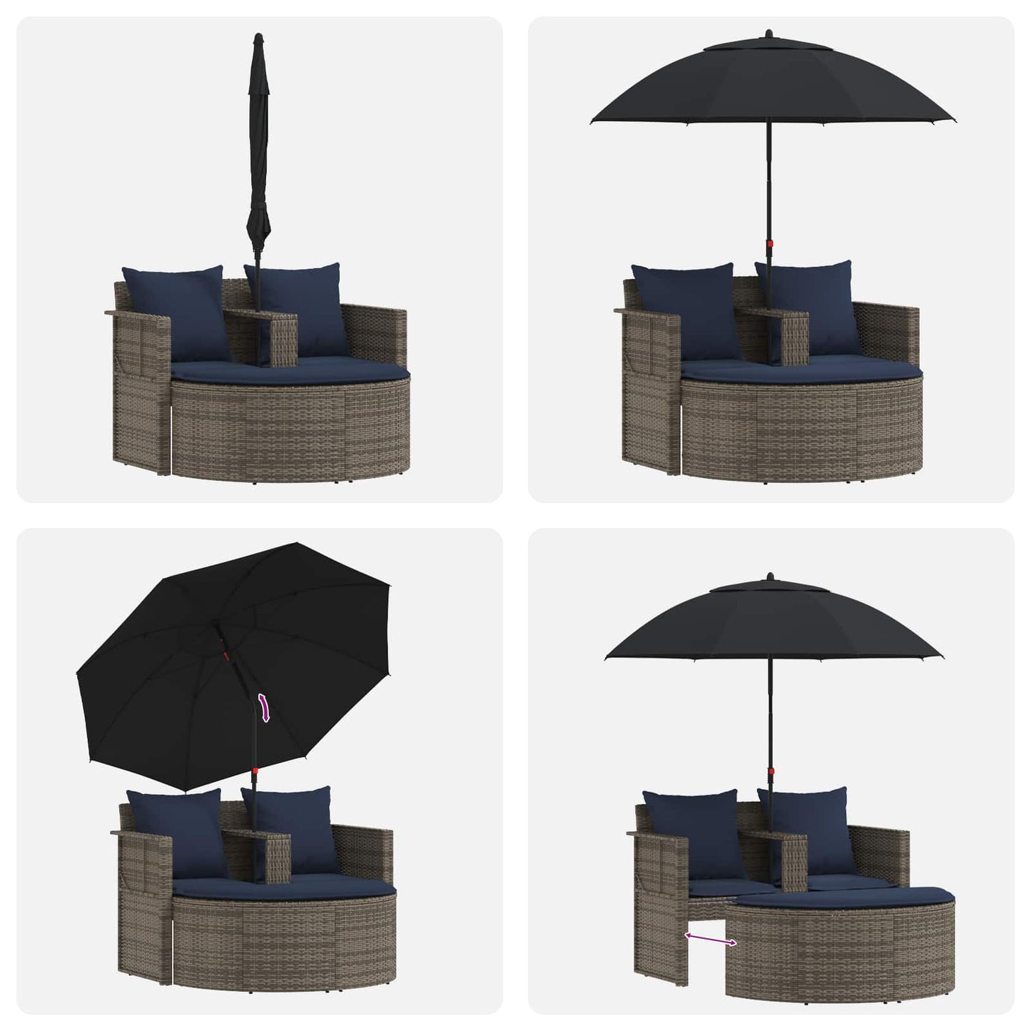 Garten-Sofa Mit Kissen 8 Pcs Und Marineblau Poly-Rattan