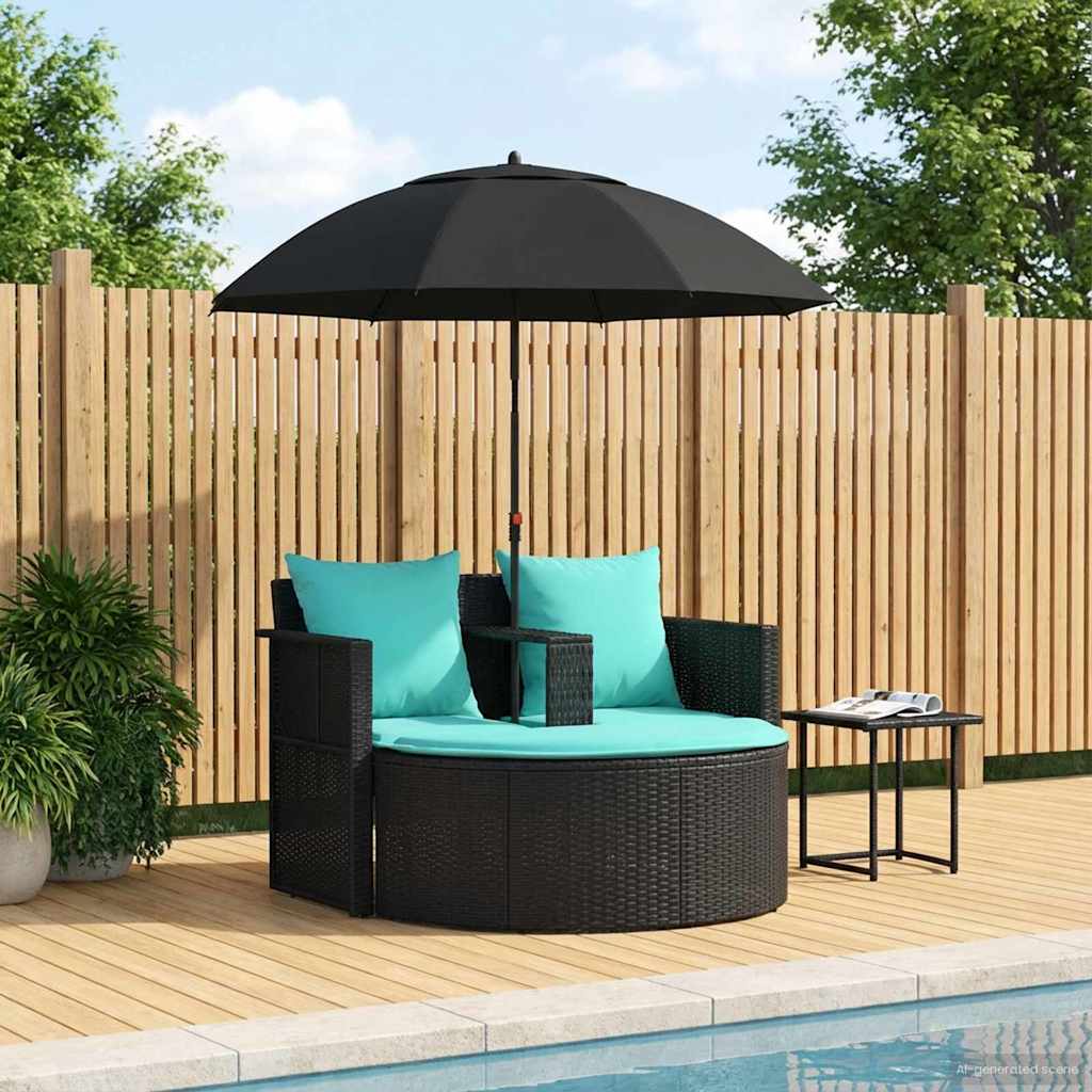 Garten-Sofa Mit Kissen 8 Pcs Und Marineblau Poly-Rattan