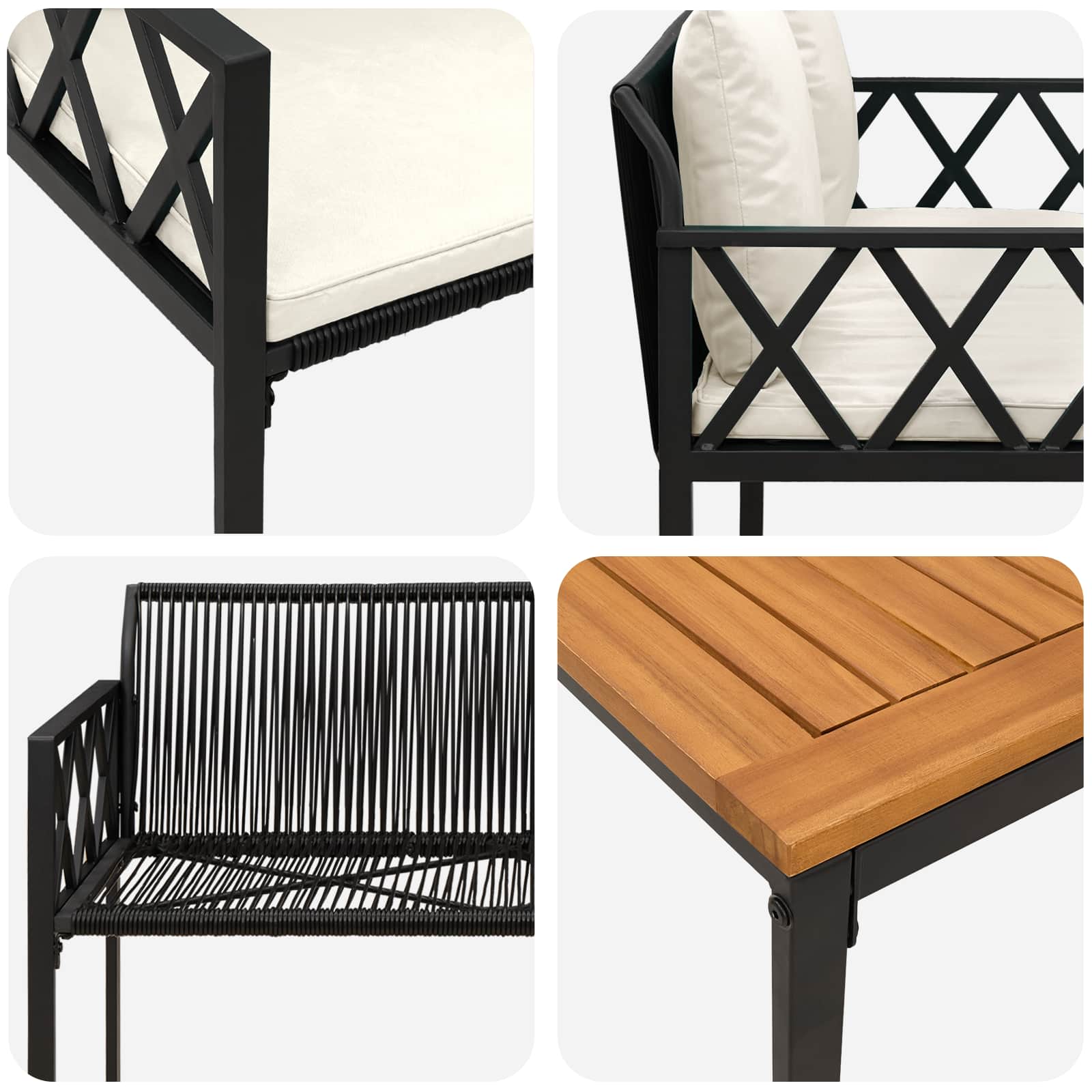 Gartenmöbel-Set 4 Pcs Schwarz Und Cremeweiß Poly-Rattan