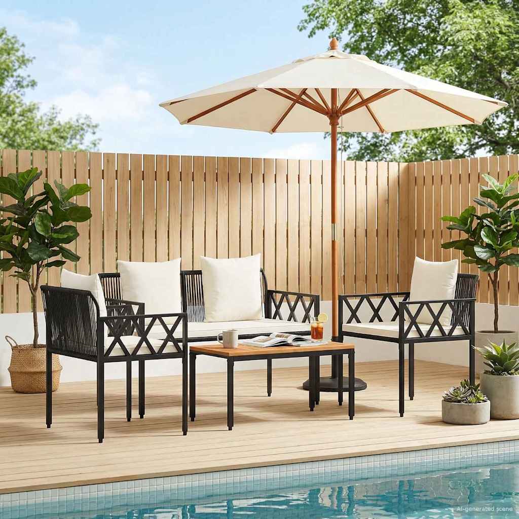 Gartenmöbel-Set 4 Pcs Schwarz Und Cremeweiß Poly-Rattan