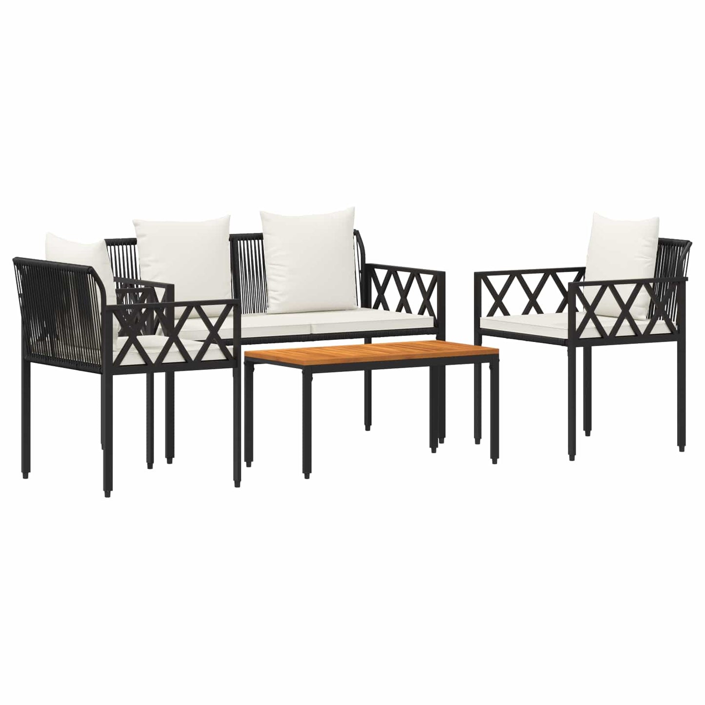 Gartenmöbel-Set 4 Pcs Schwarz Und Cremeweiß Poly-Rattan