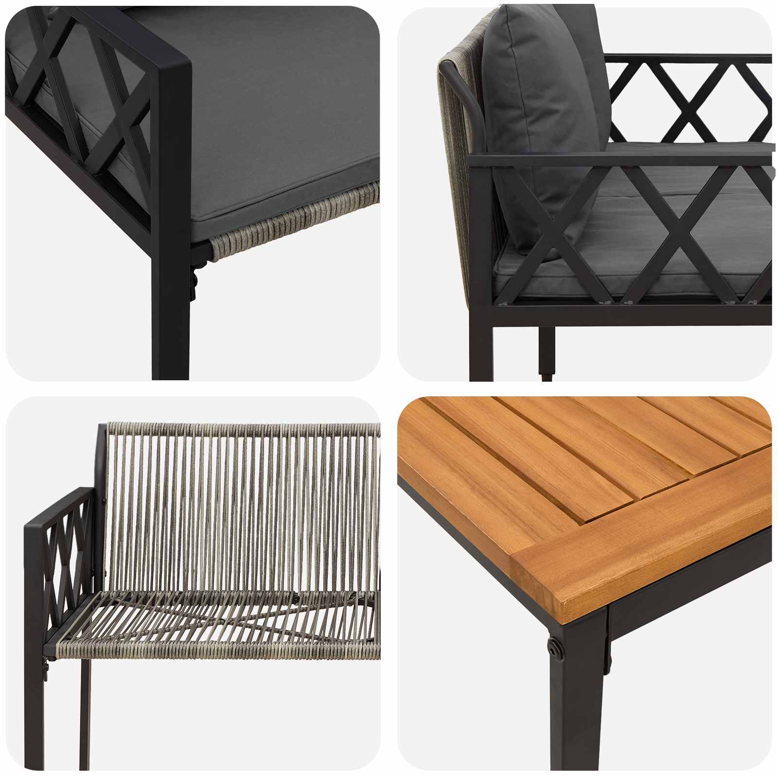 Gartenmöbel-Set 4 Pcs Grau Und Dunkelgrau Poly-Rattan