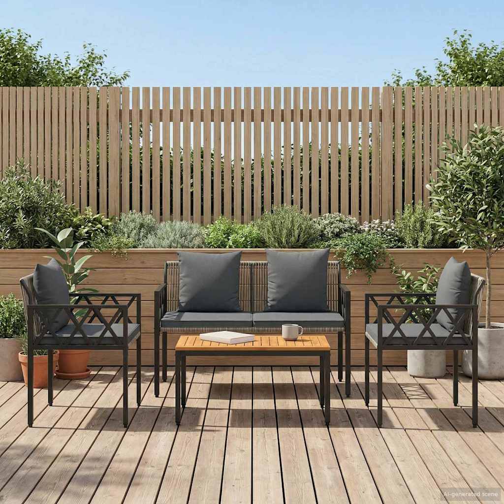 Gartenmöbel-Set 4 Pcs Grau Und Dunkelgrau Poly-Rattan