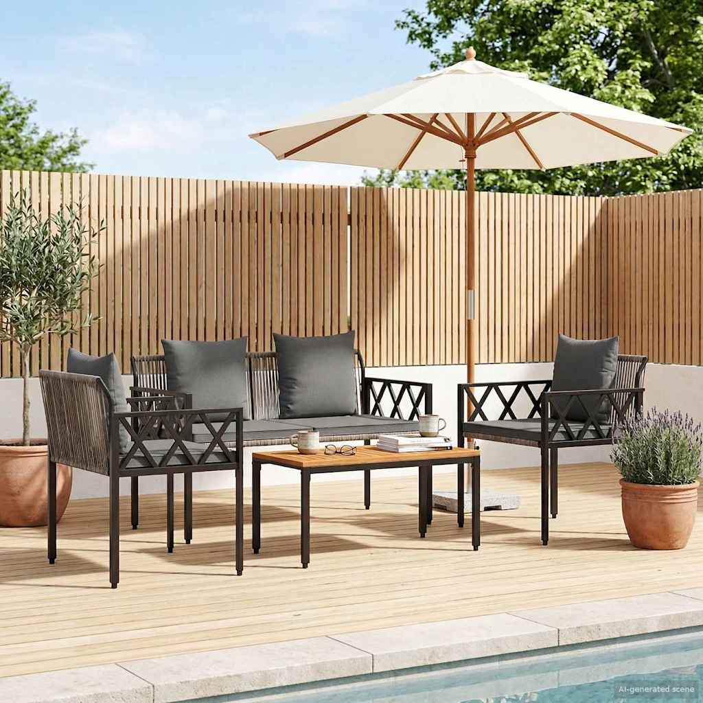 Gartenmöbel-Set 4 Pcs Grau Und Dunkelgrau Poly-Rattan
