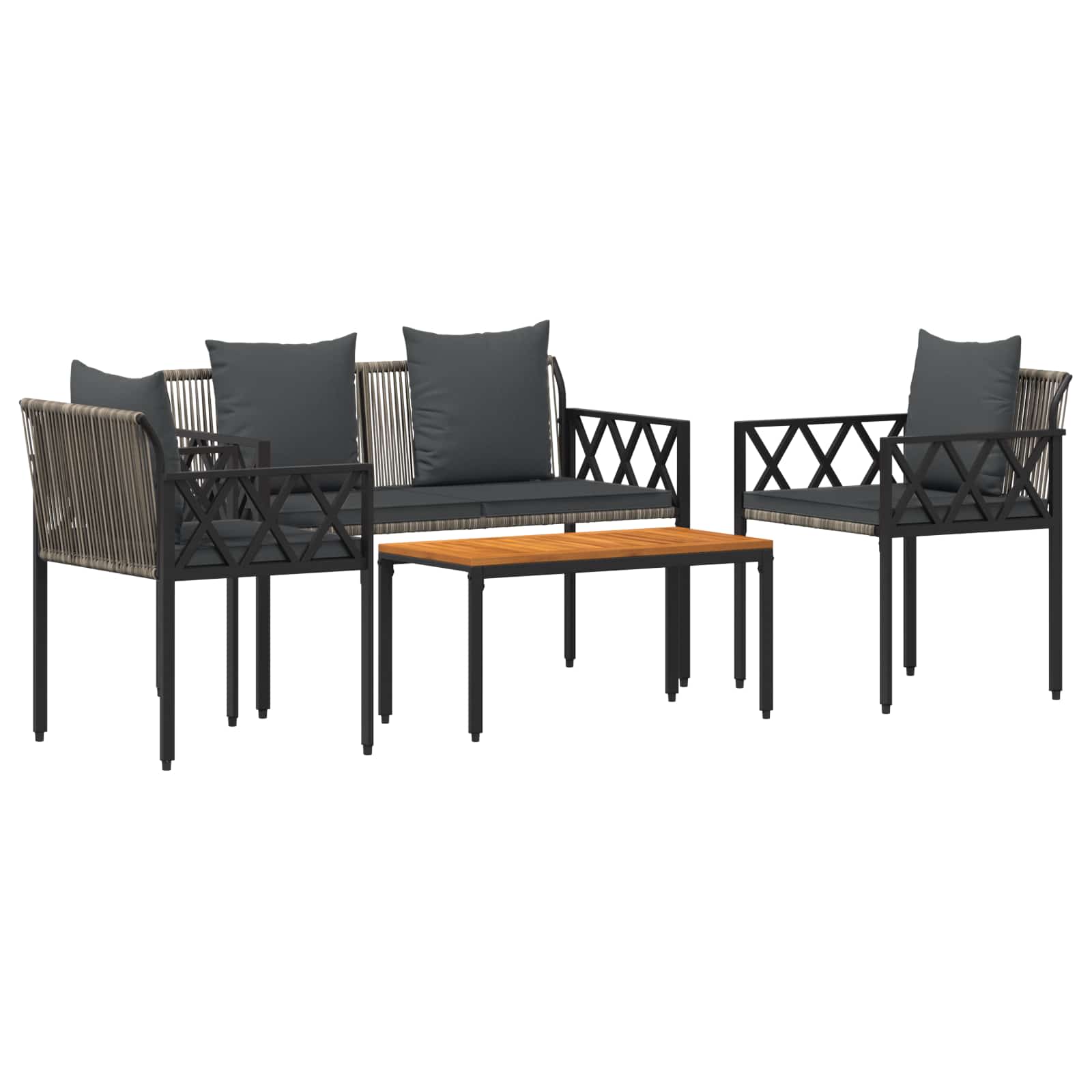 Gartenmöbel-Set 4 Pcs Grau Und Dunkelgrau Poly-Rattan