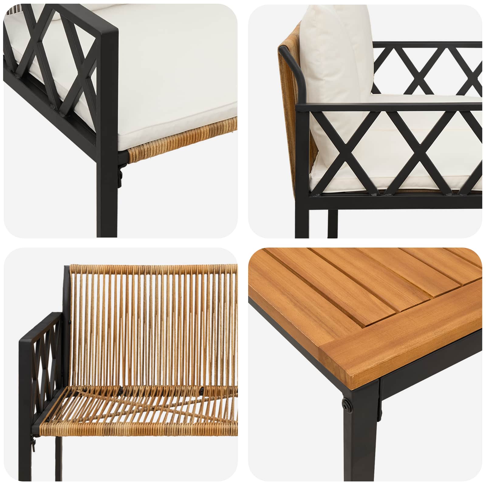 Gartenmöbel-Set 4 Pcs Braun Und Creme Weiß Poly-Rattan