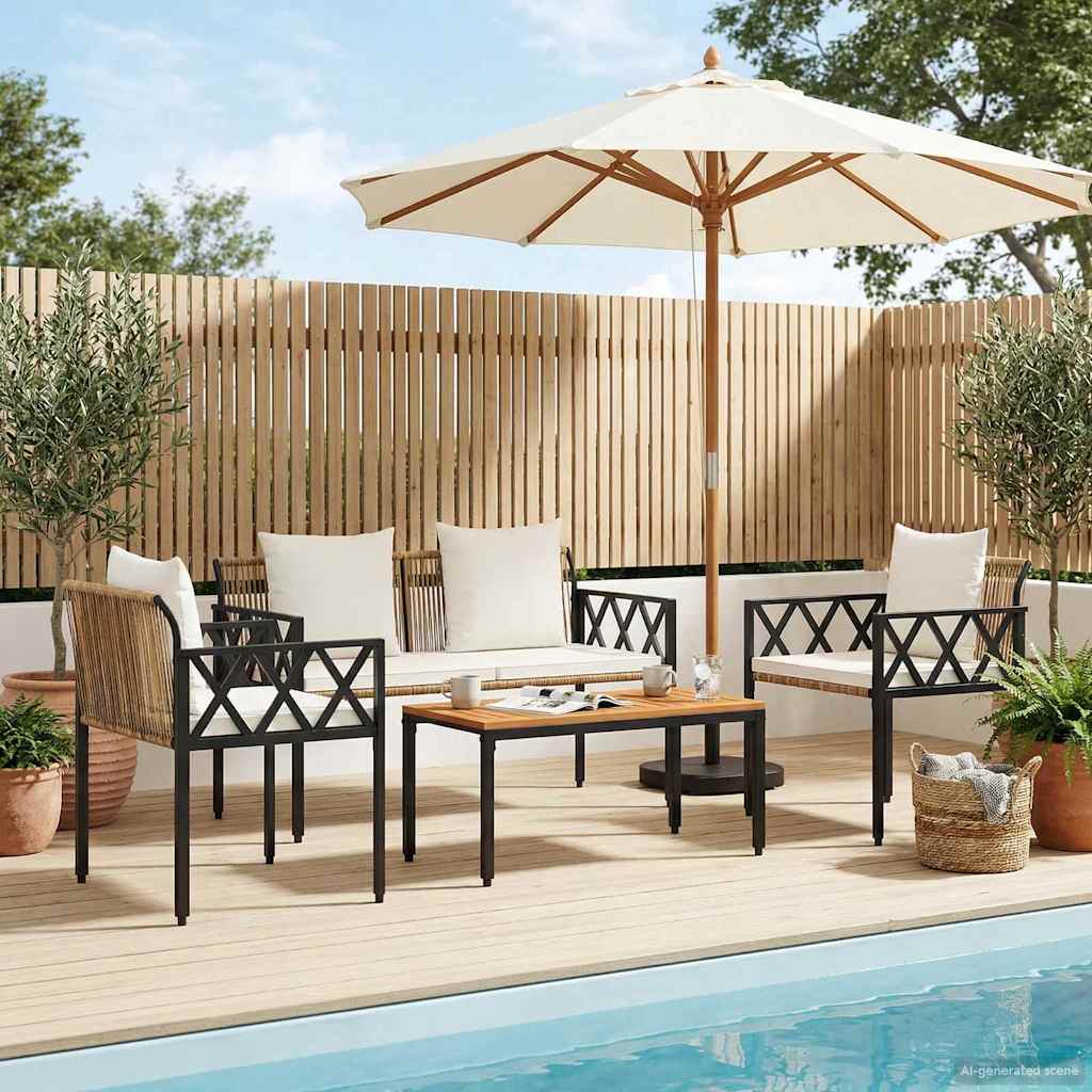 Gartenmöbel-Set 4 Pcs Braun Und Creme Weiß Poly-Rattan