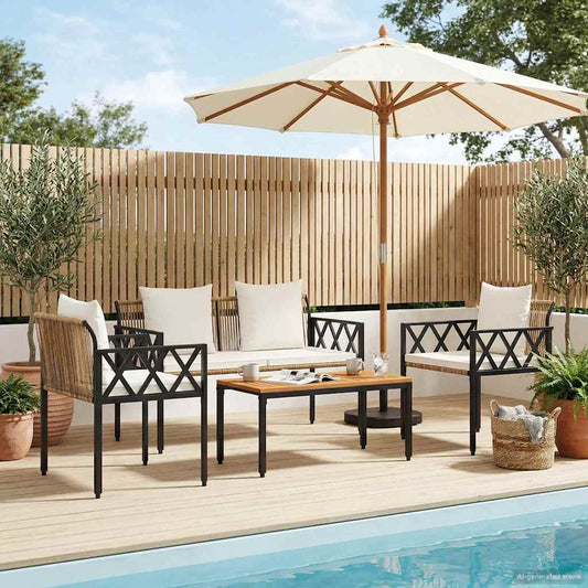 Gartenmöbel-Set 4 Pcs Braun Und Creme Weiß Poly-Rattan