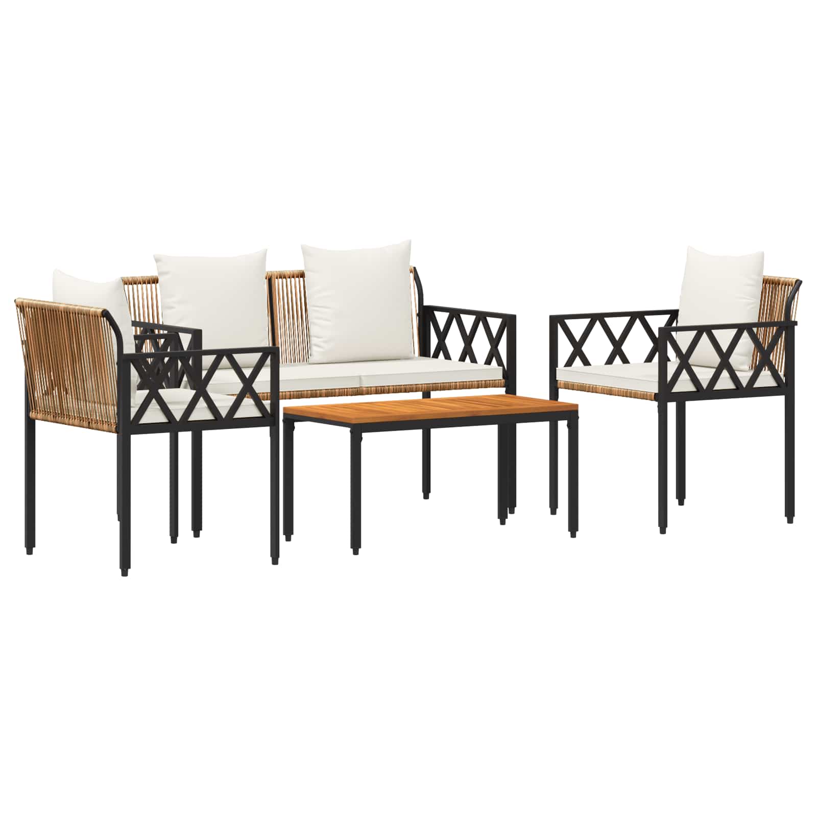 Gartenmöbel-Set 4 Pcs Braun Und Creme Weiß Poly-Rattan